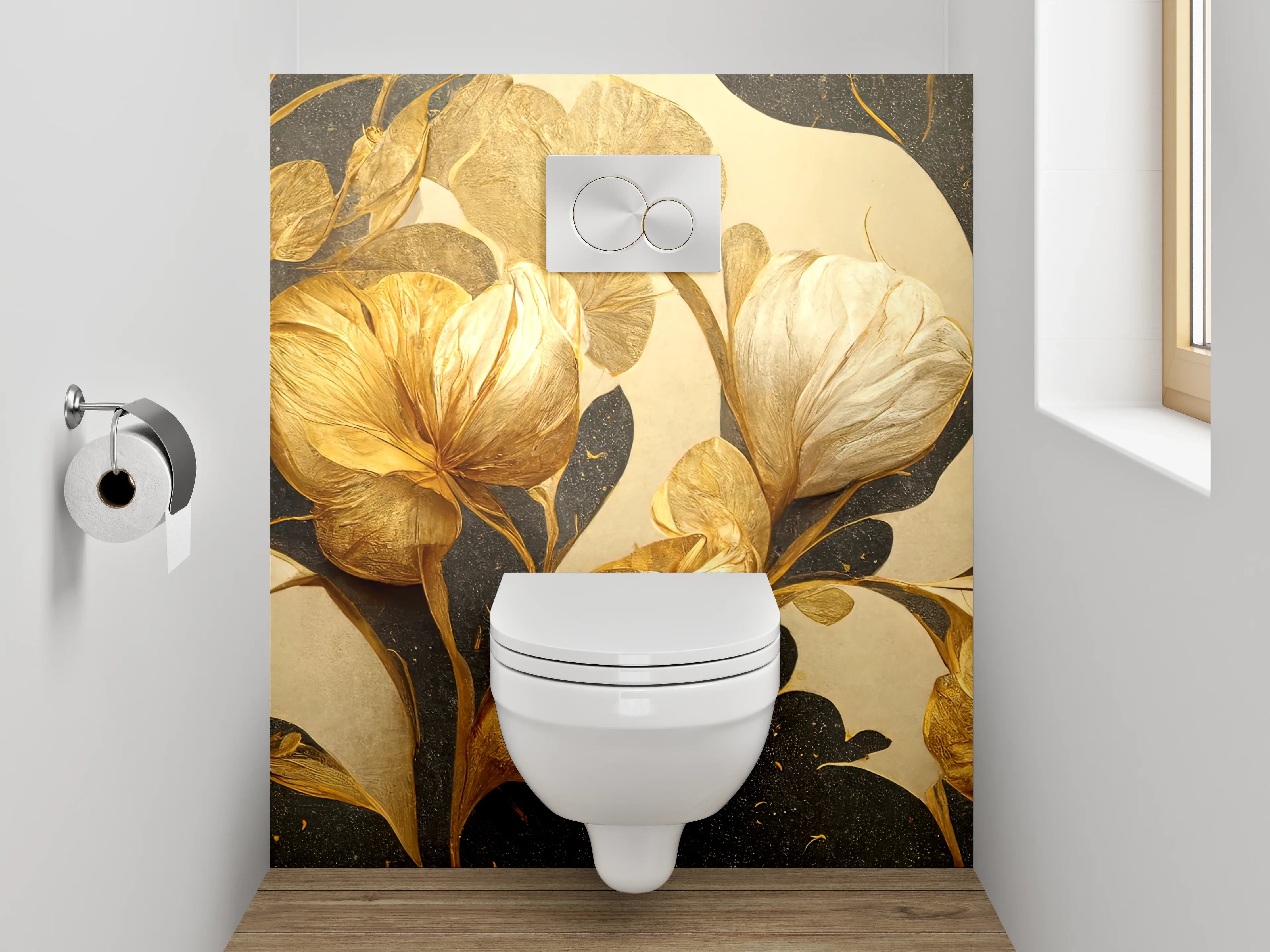 WC-Rückwand - Goldene florale Eleganz Illustration