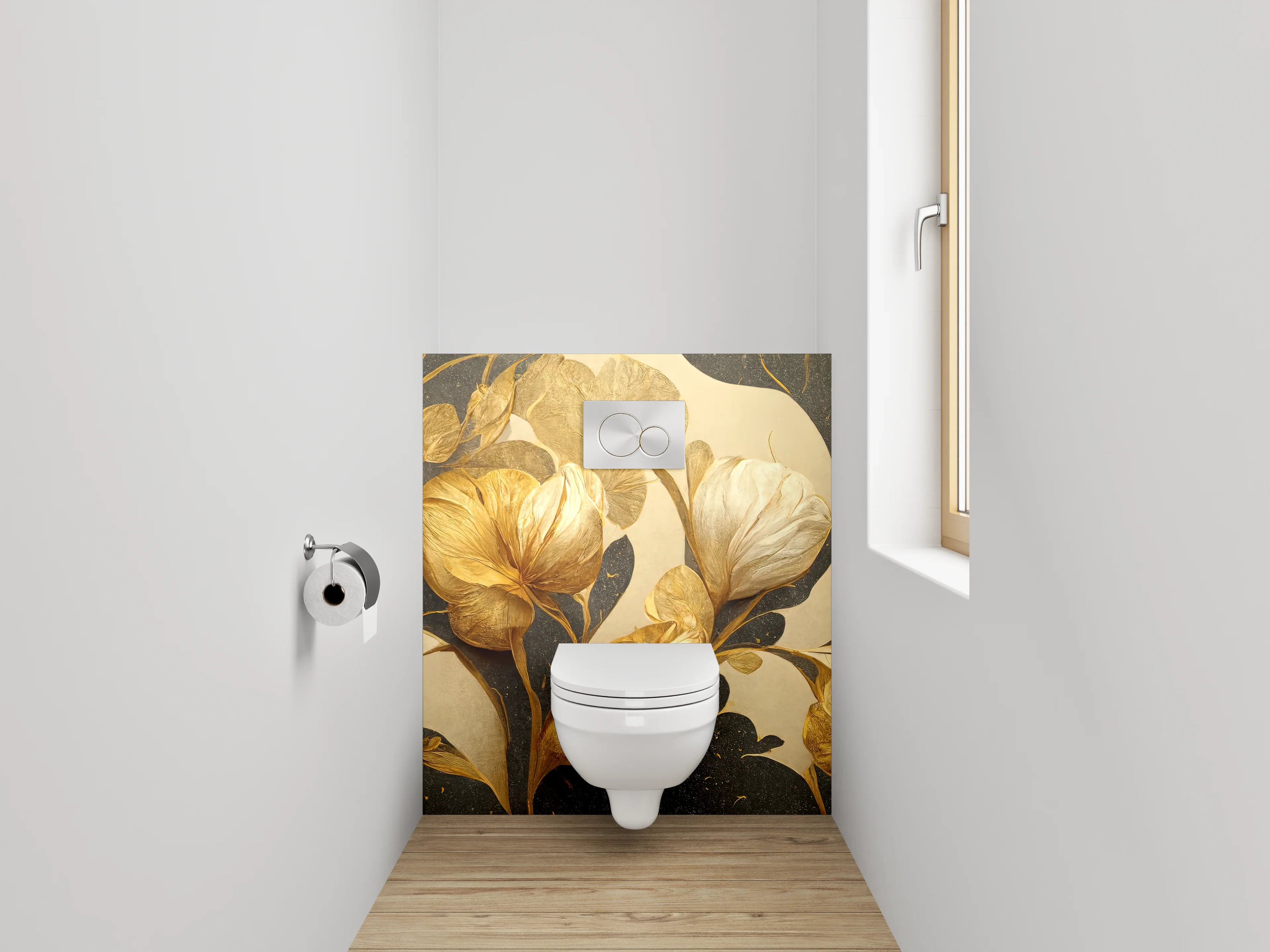 WC-Rückwand - Goldene florale Eleganz Illustration