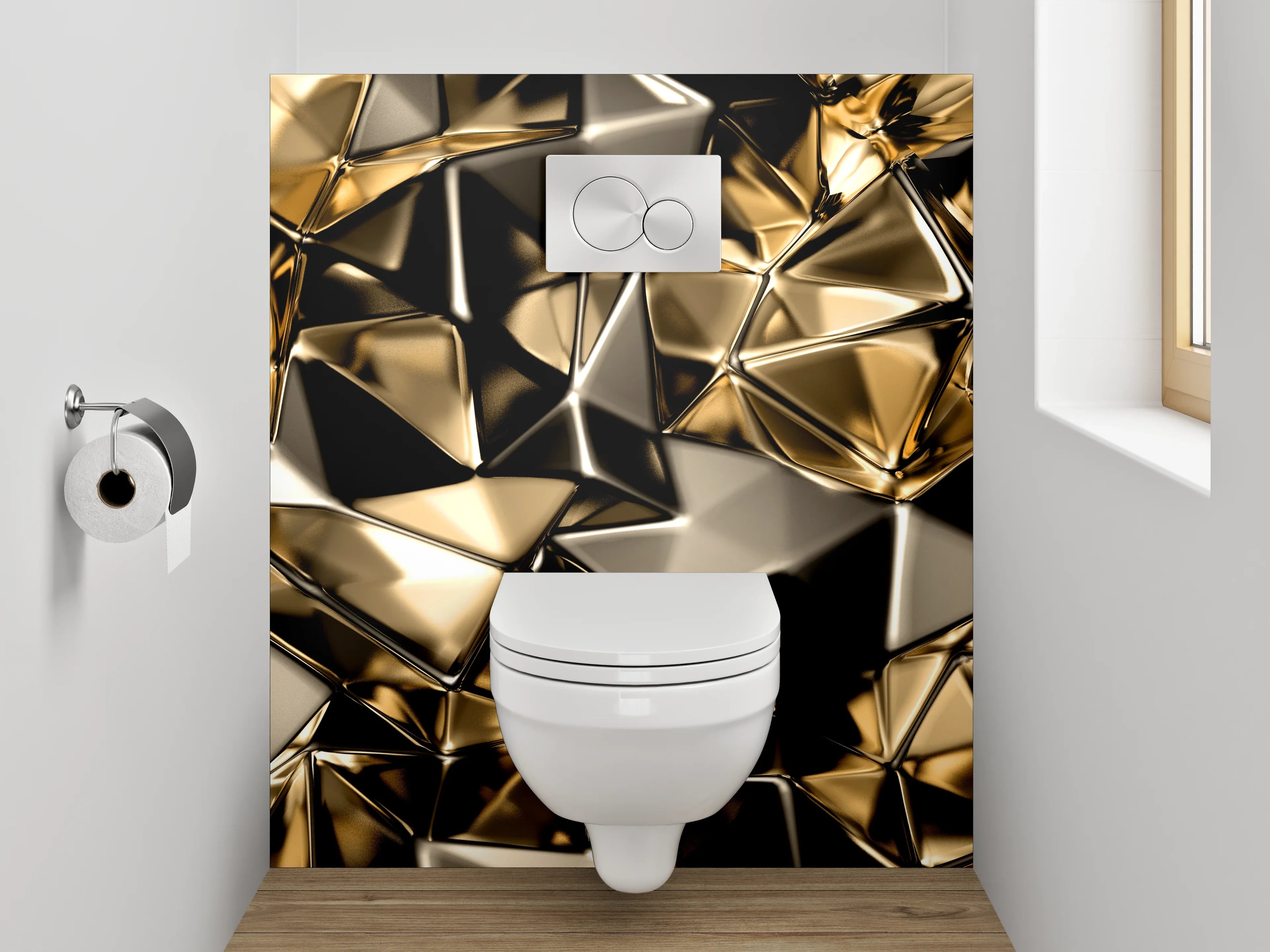 WC-Rückwand - Goldene geometrische Metall-Optik