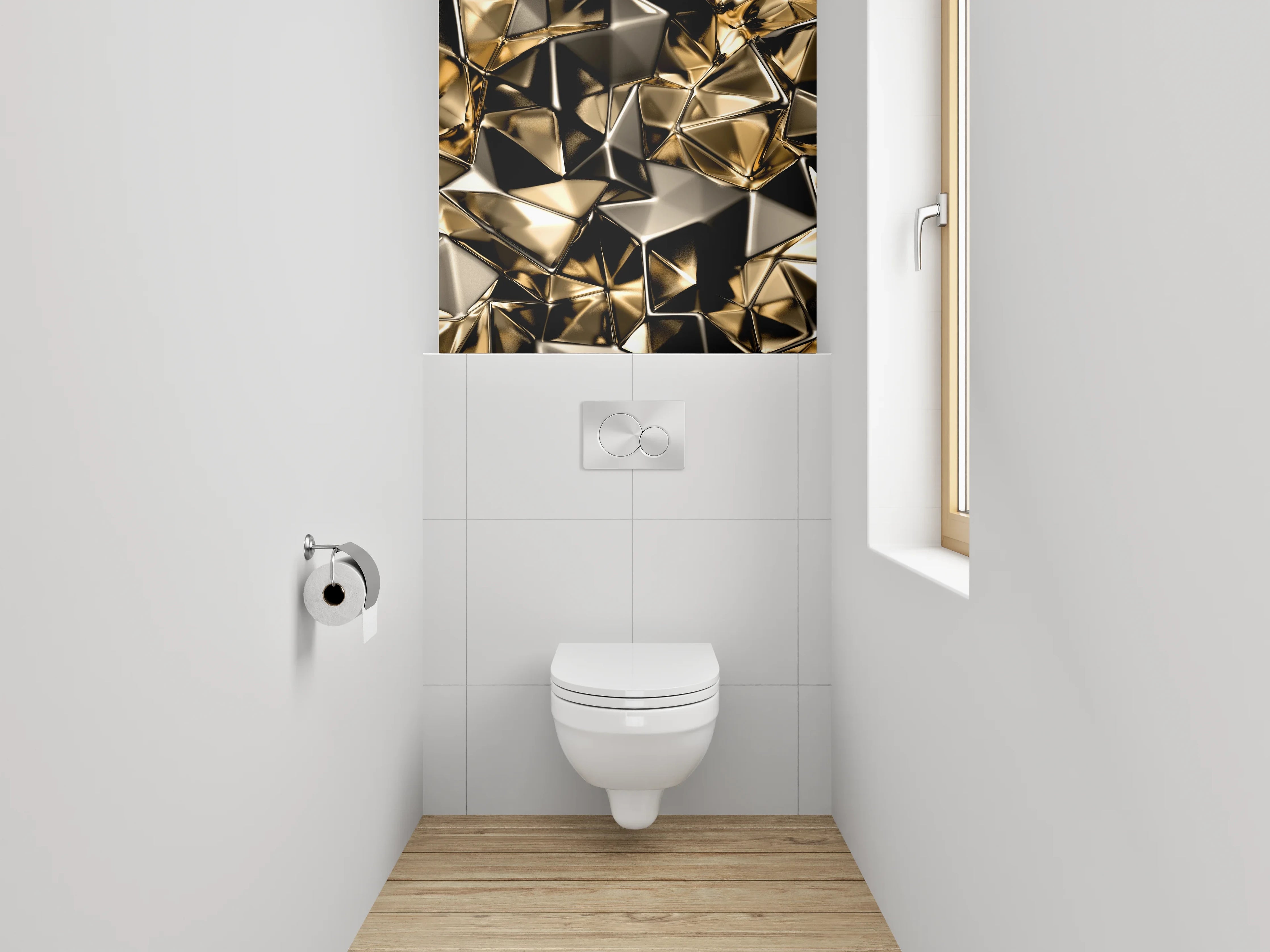 WC-Rückwand - Goldene geometrische Metall-Optik