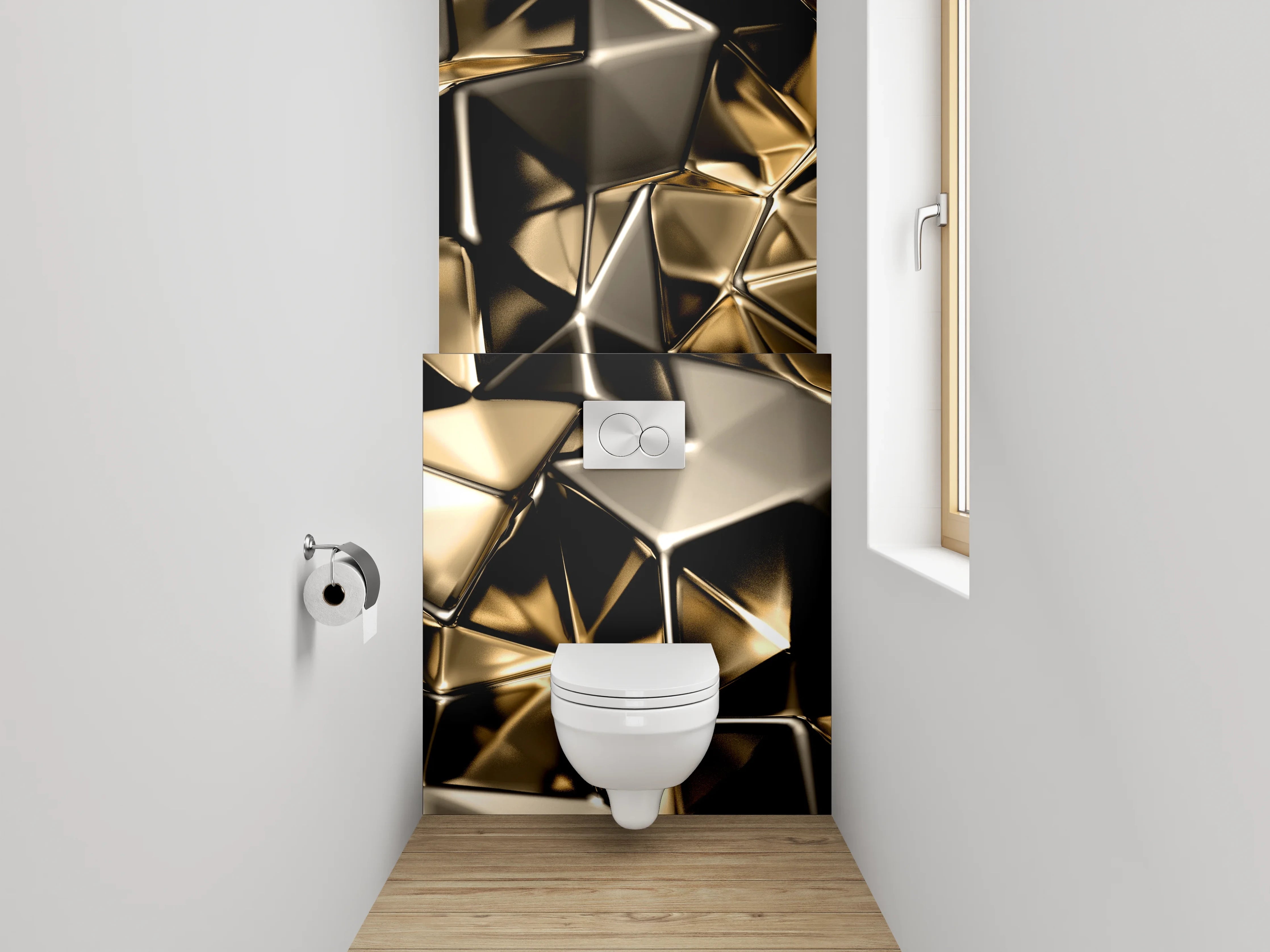 WC-Rückwand - Goldene geometrische Metall-Optik