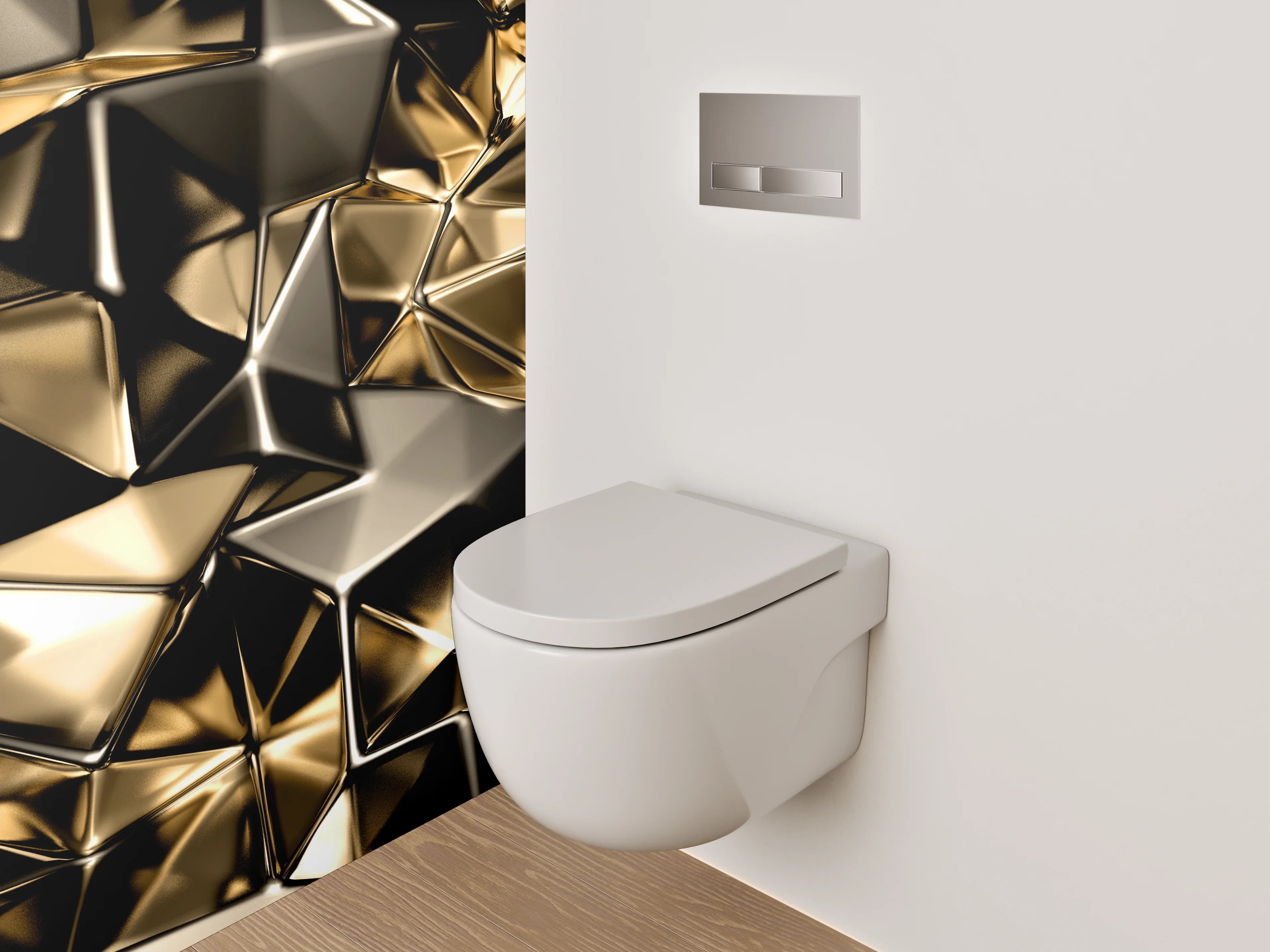 WC-Rückwand - Goldene geometrische Metall-Optik