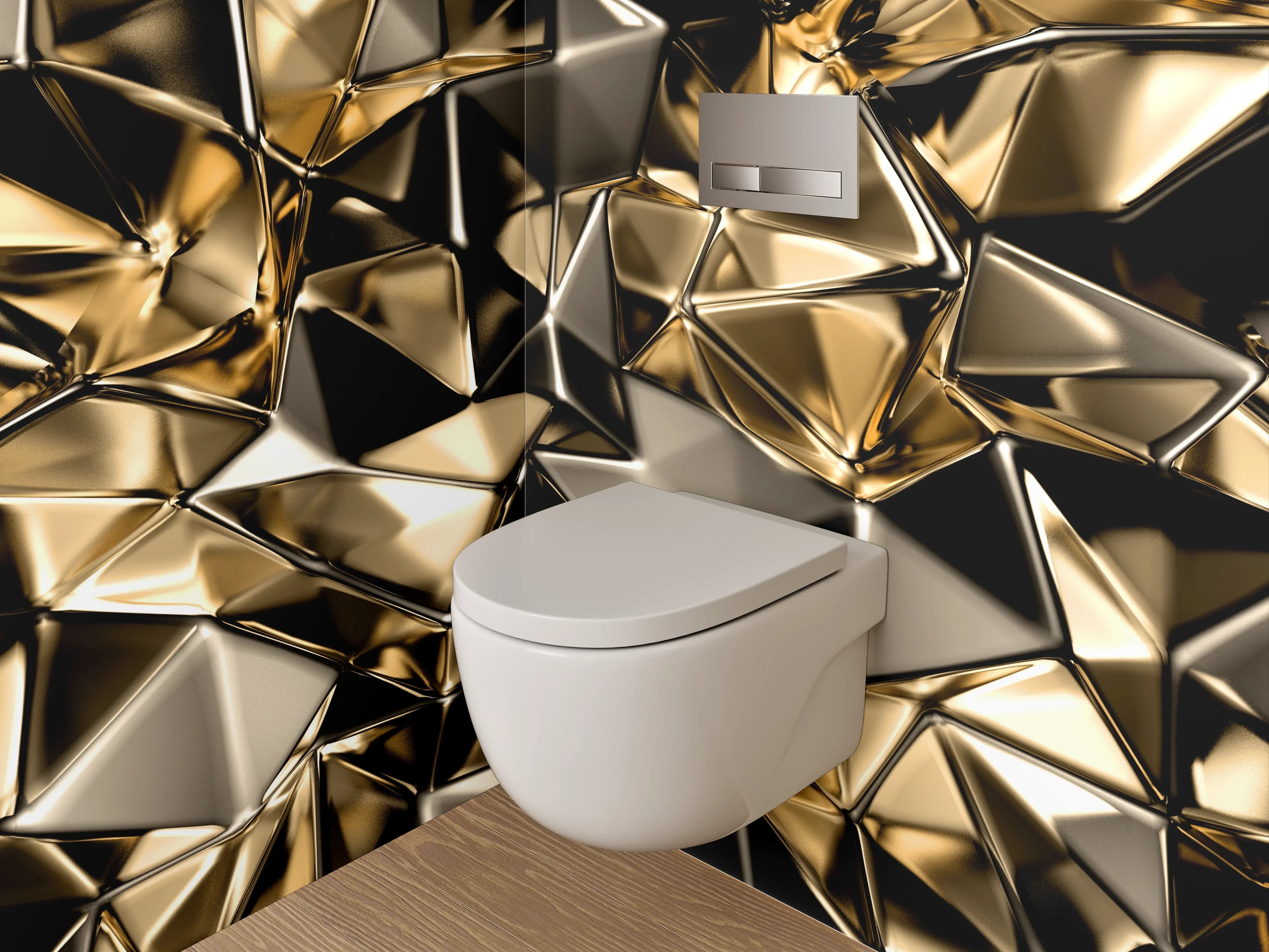 WC-Rückwand - Goldene geometrische Metall-Optik