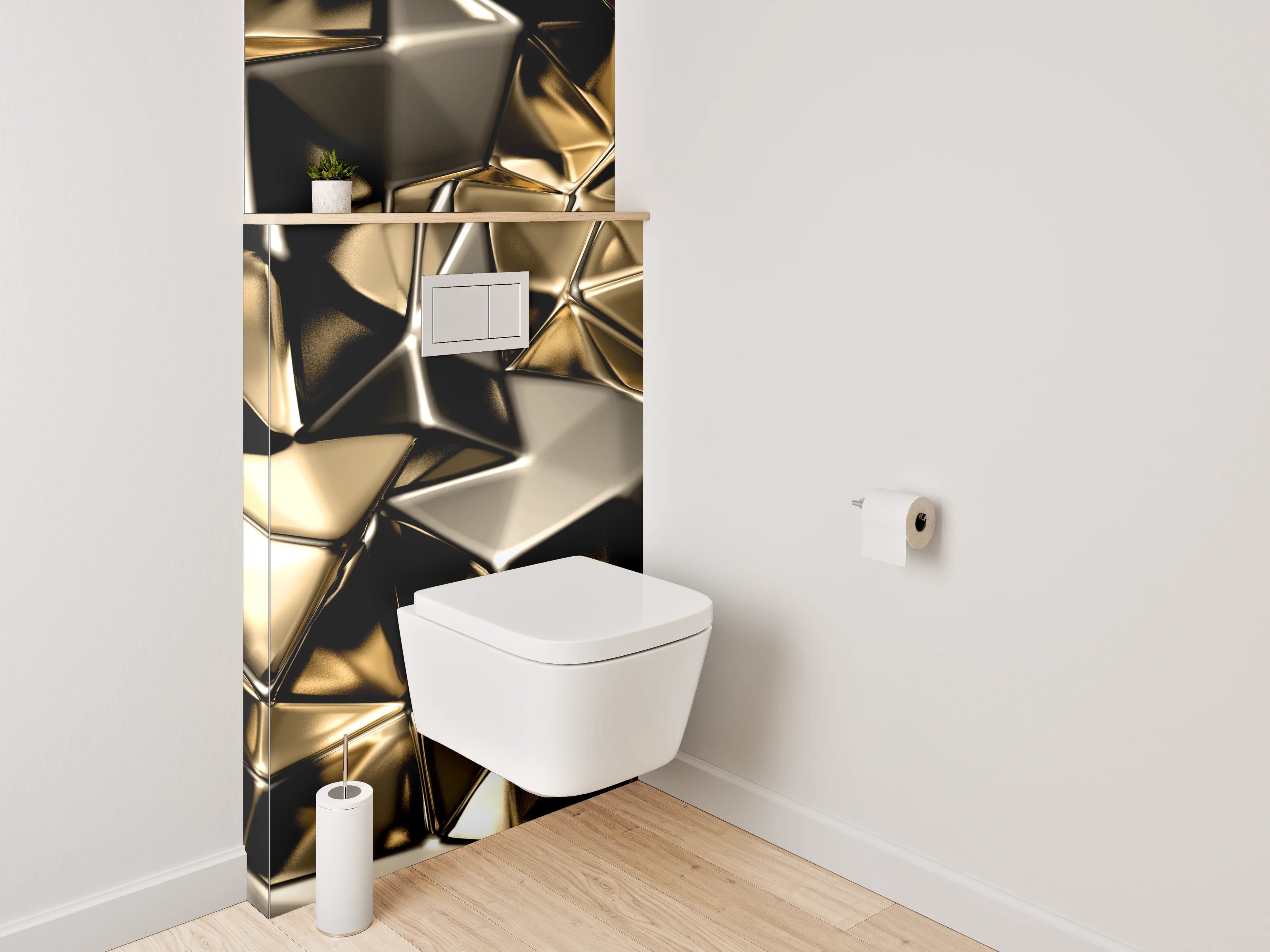 WC-Rückwand - Goldene geometrische Metall-Optik