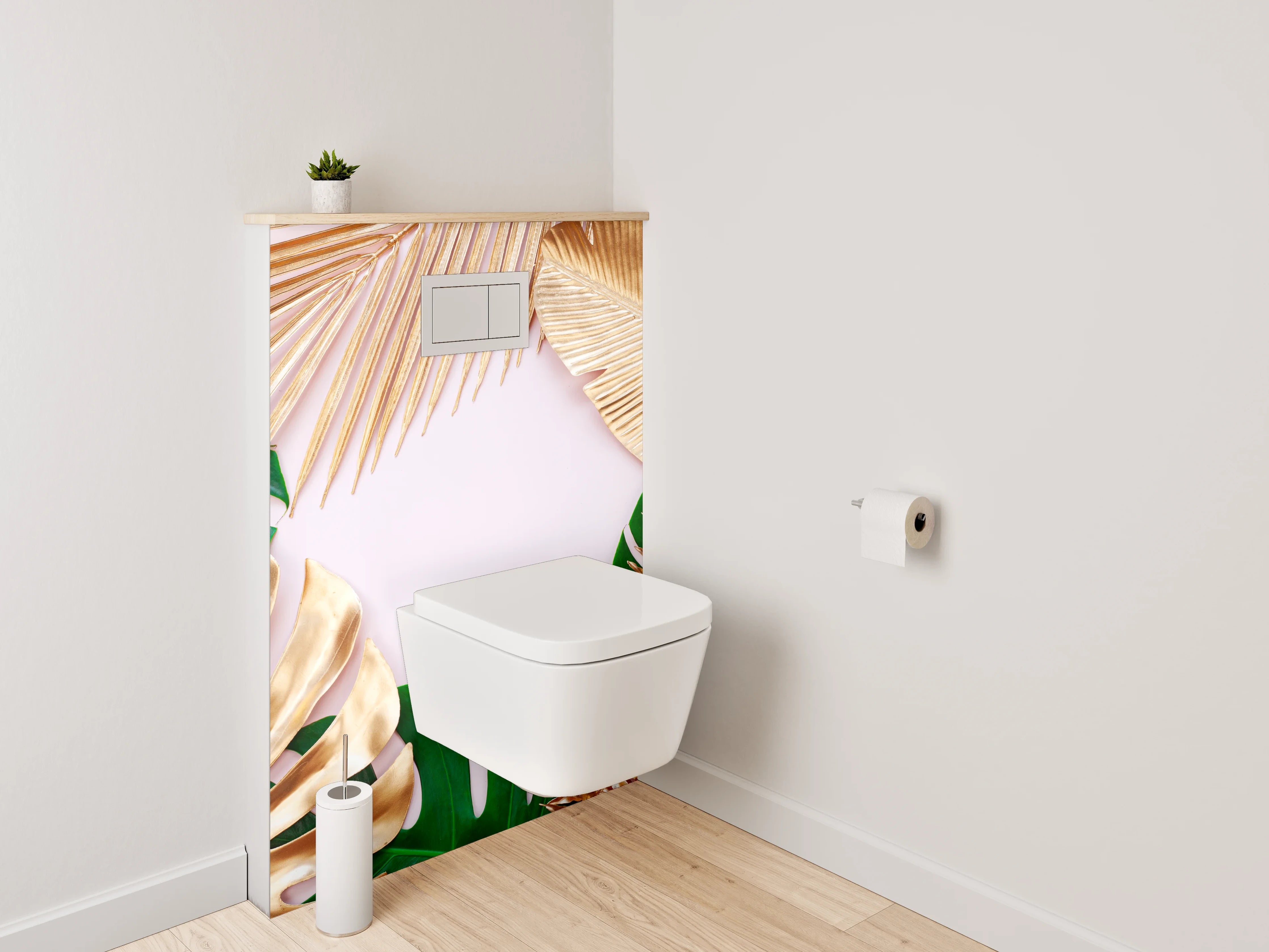 WC-Rückwand - Goldene und grüne tropische Blätter