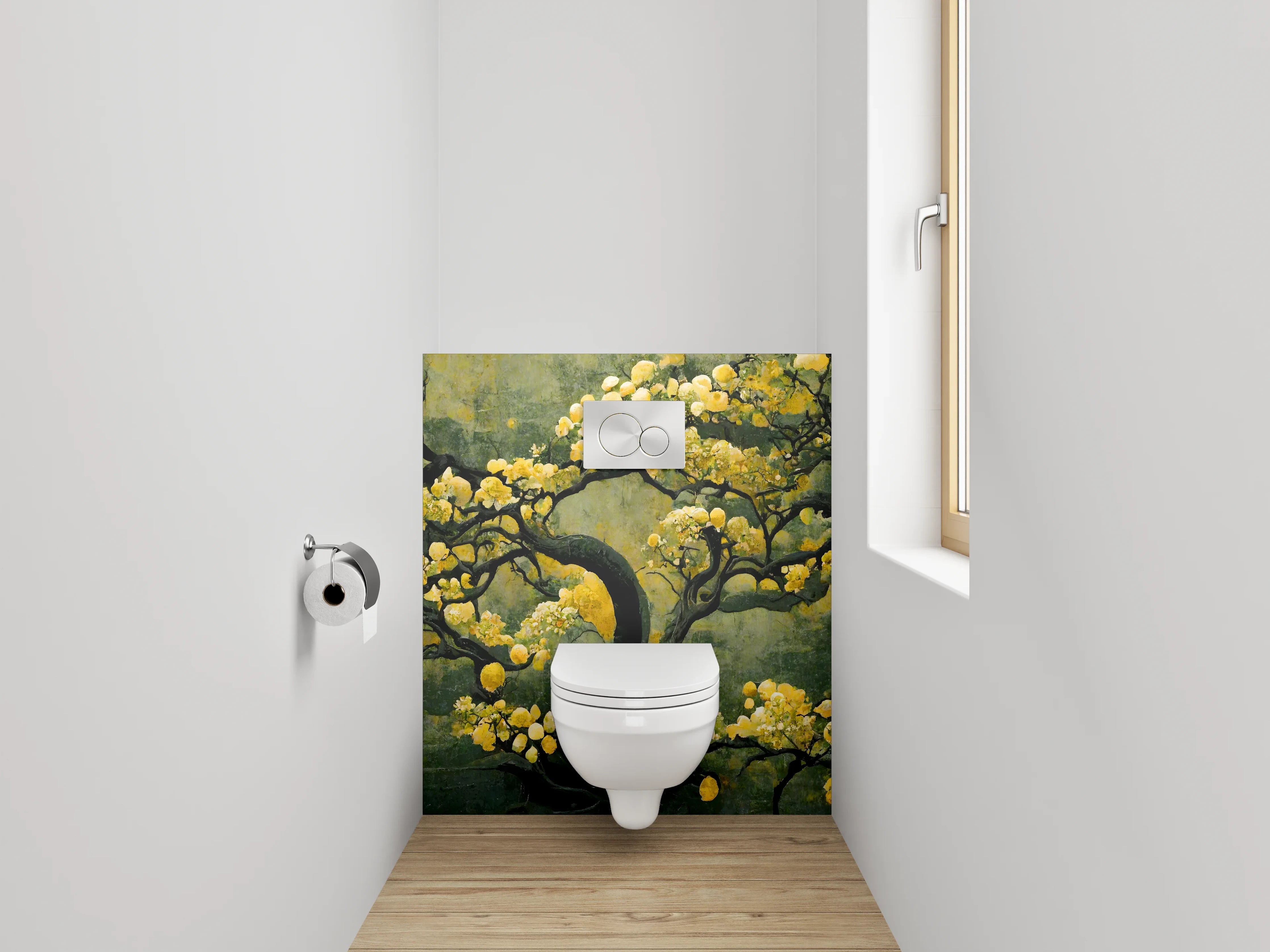 WC-Rückwand - Goldener Baum Aquarell auf dunklem Grund