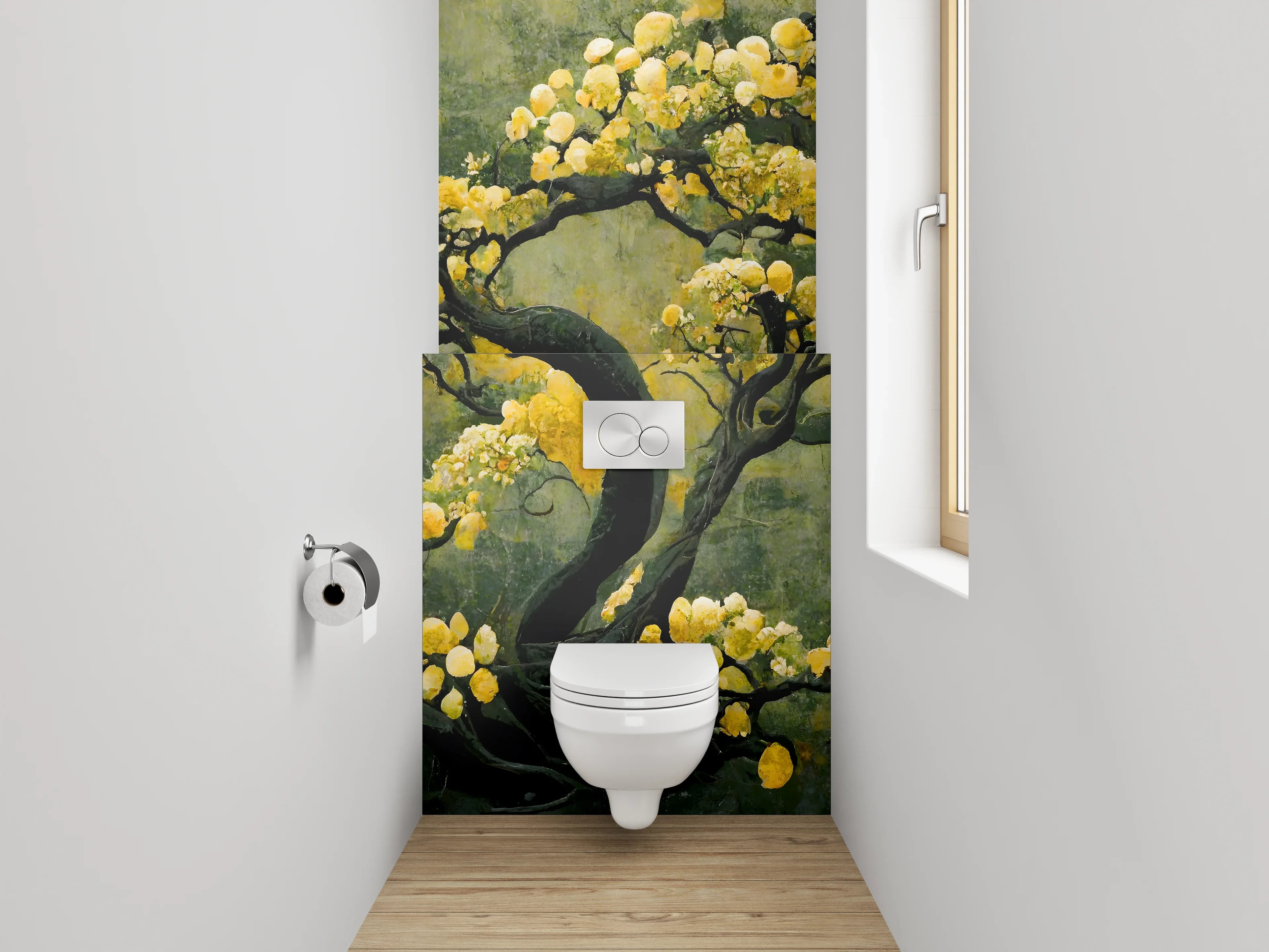 WC-Rückwand - Goldener Baum Aquarell auf dunklem Grund
