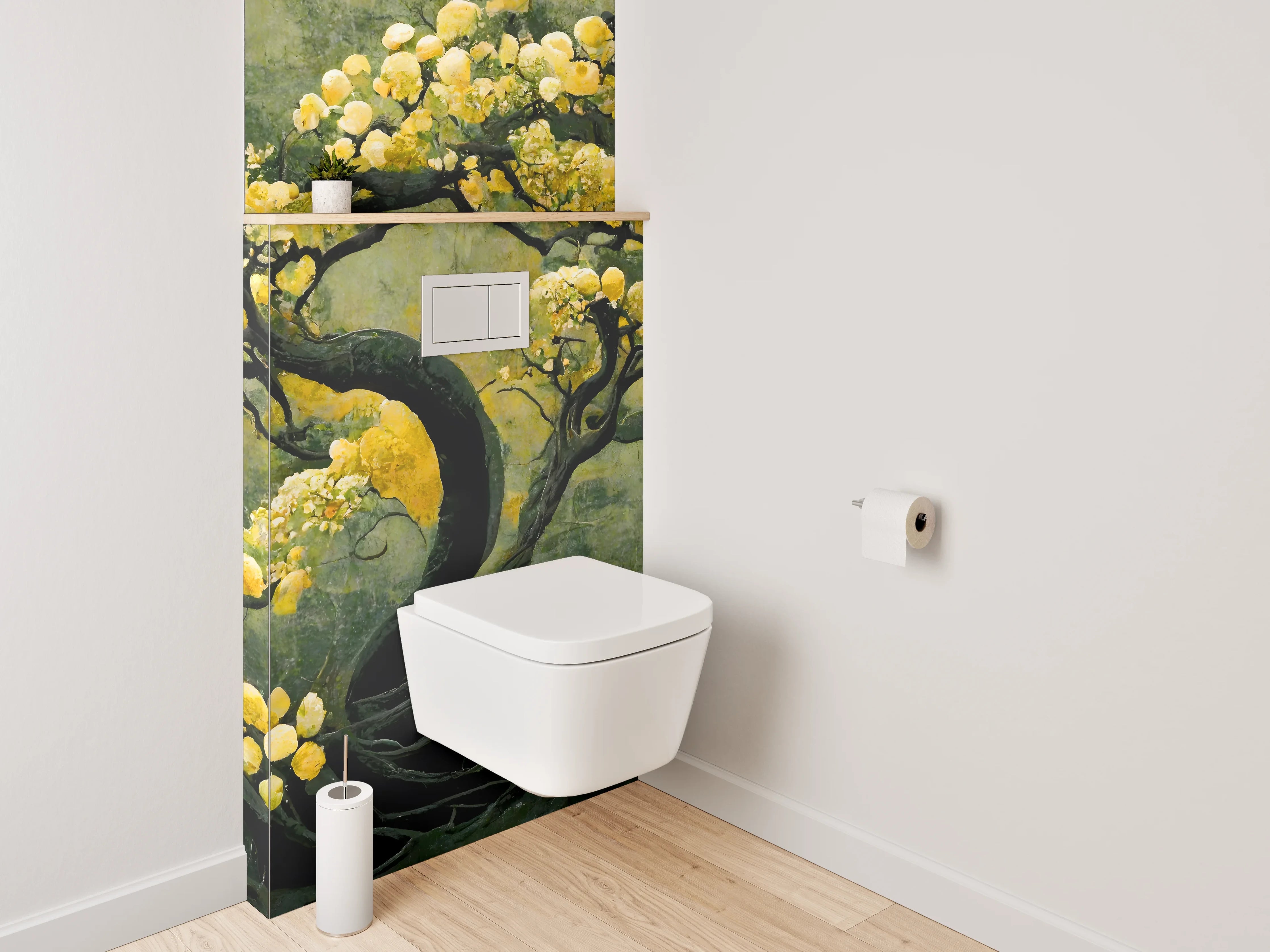 WC-Rückwand - Goldener Baum Aquarell auf dunklem Grund