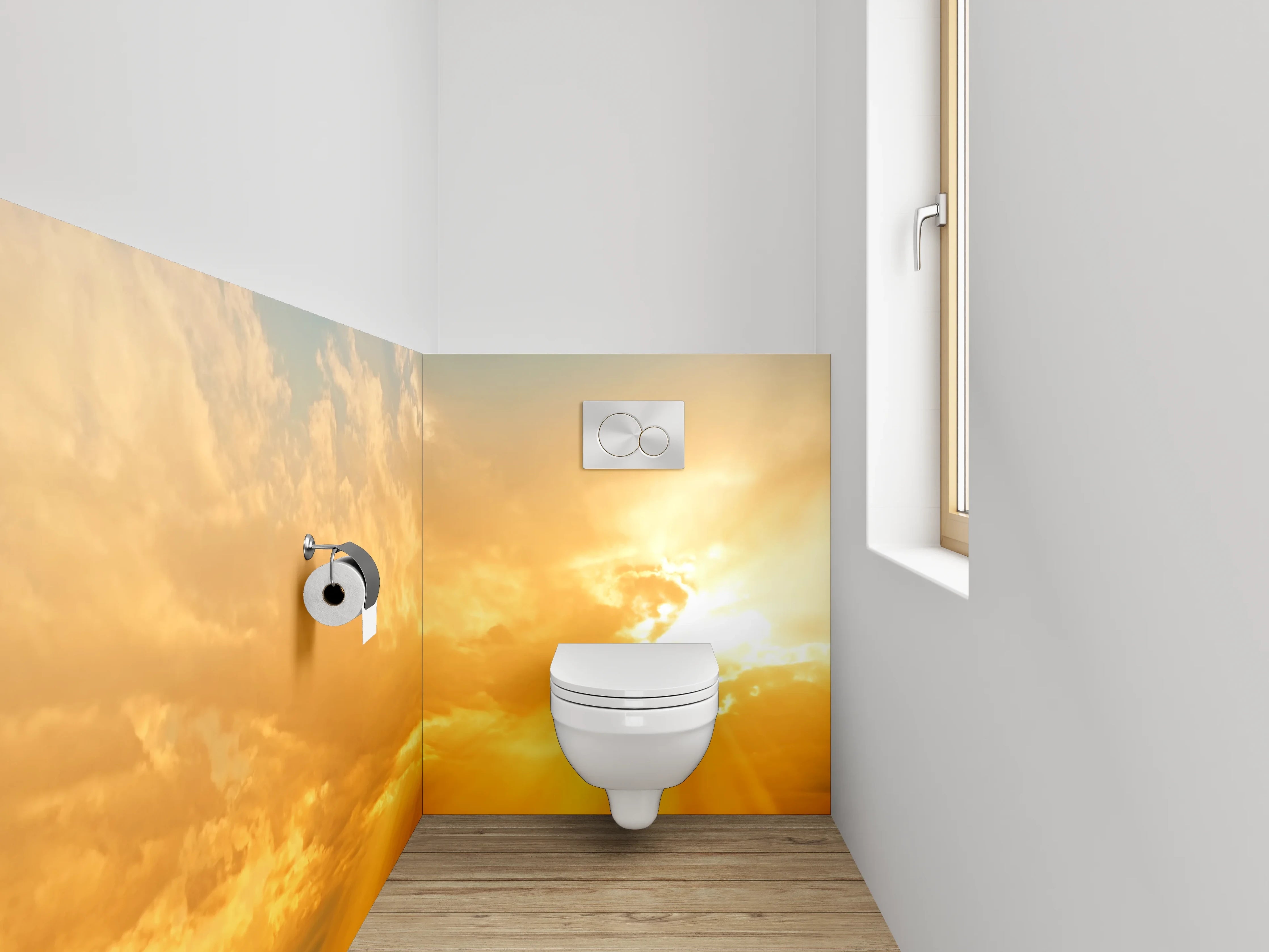 WC-Rückwand - Goldener Sonnenaufgang am Himmel