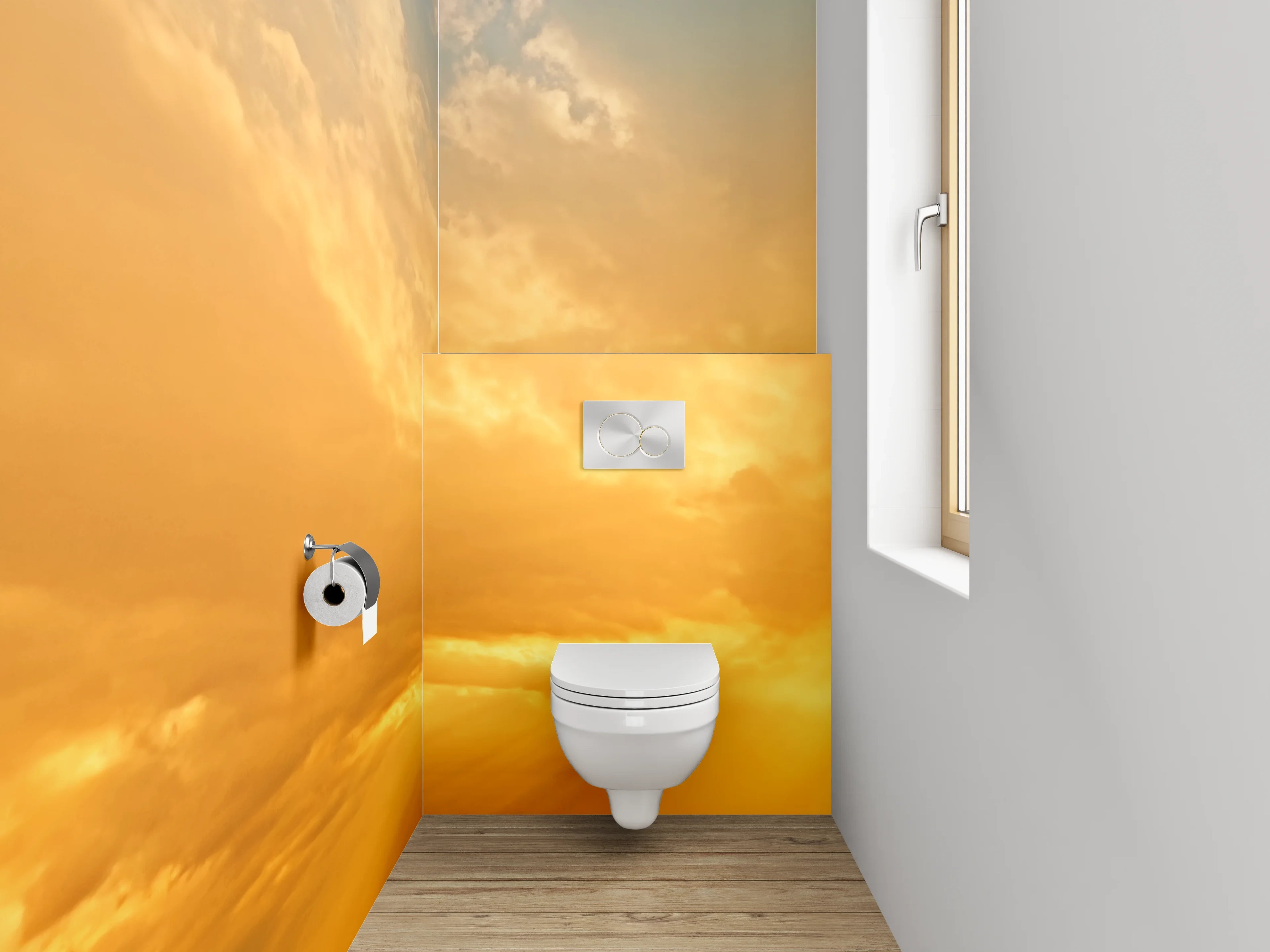 WC-Rückwand - Goldener Sonnenaufgang am Himmel