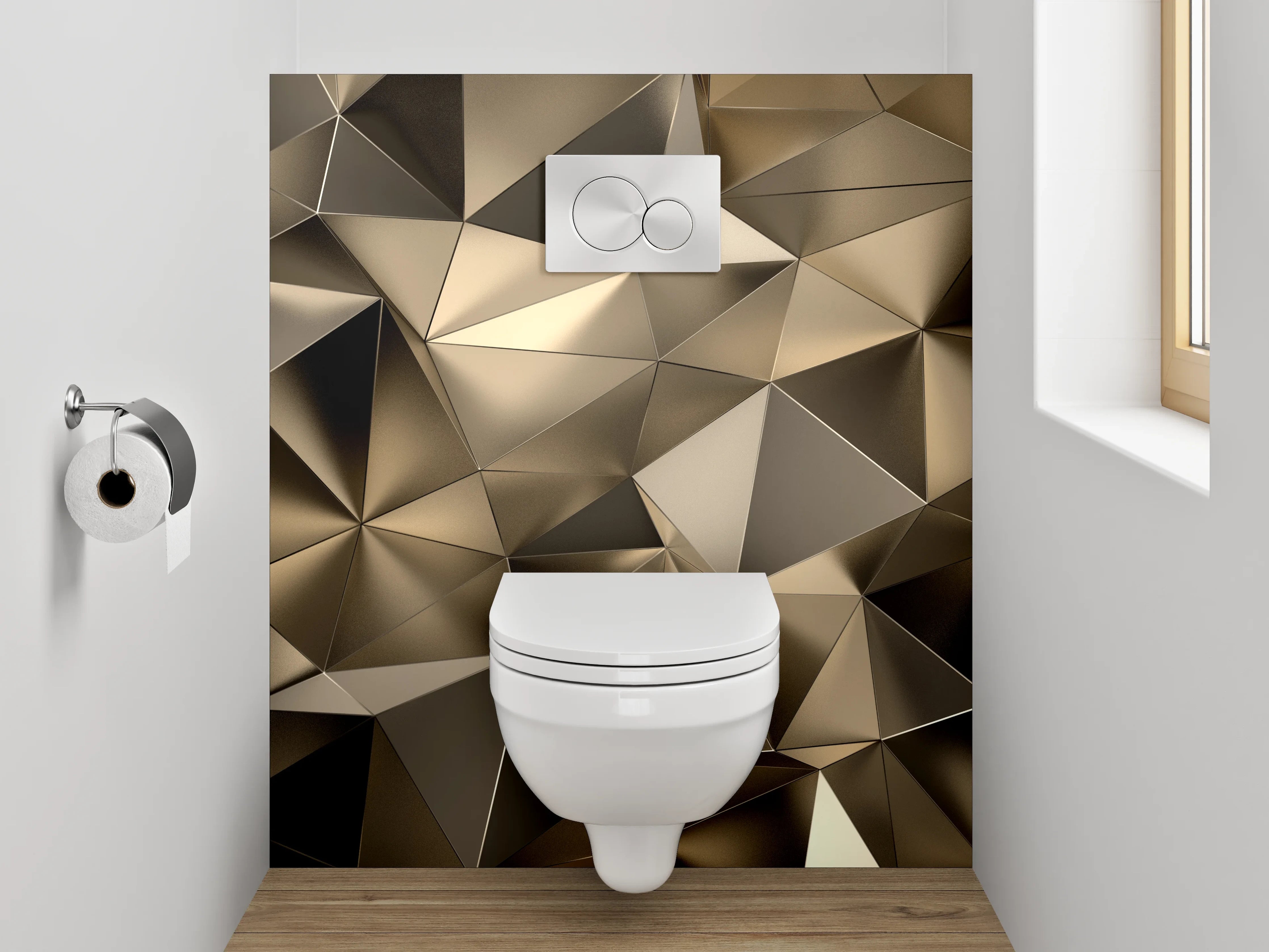 WC-Rückwand - Goldenes 3D-Impression Geometrie Muster