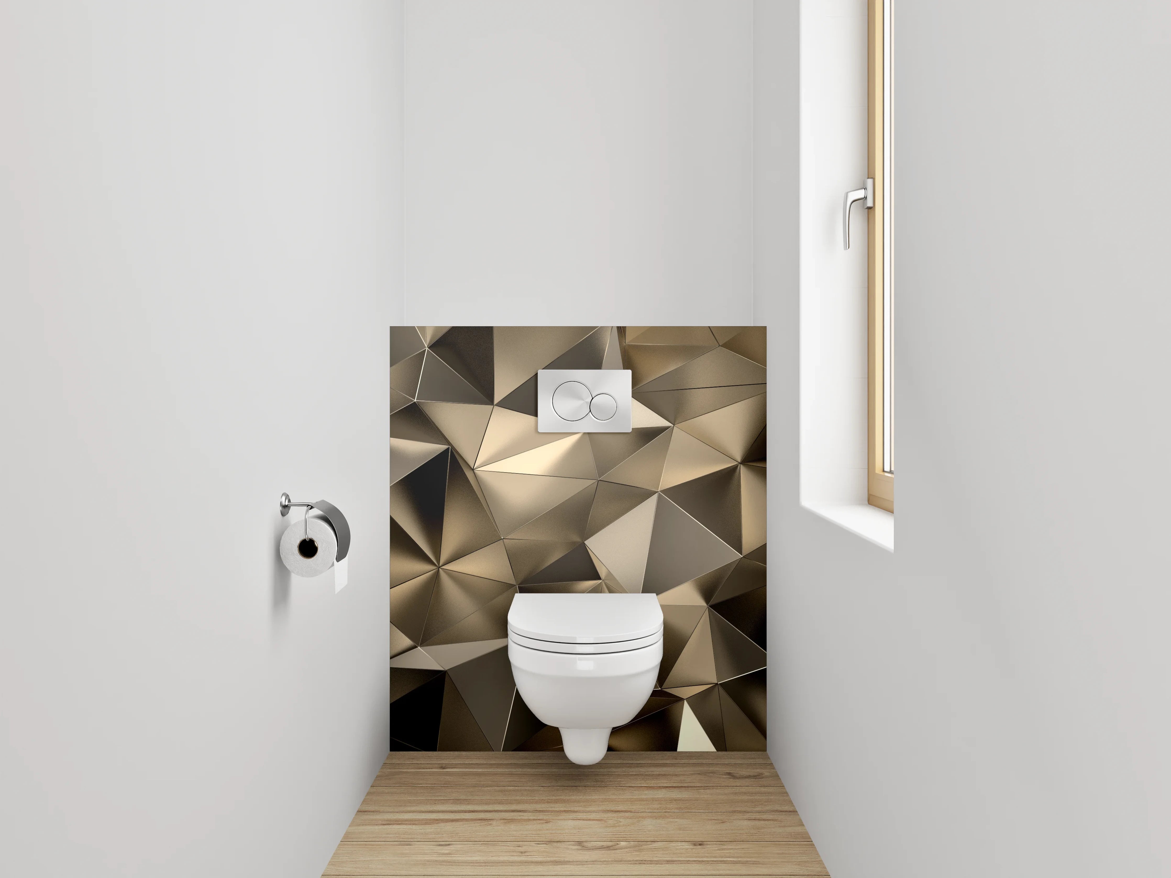 WC-Rückwand - Goldenes 3D-Impression Geometrie Muster