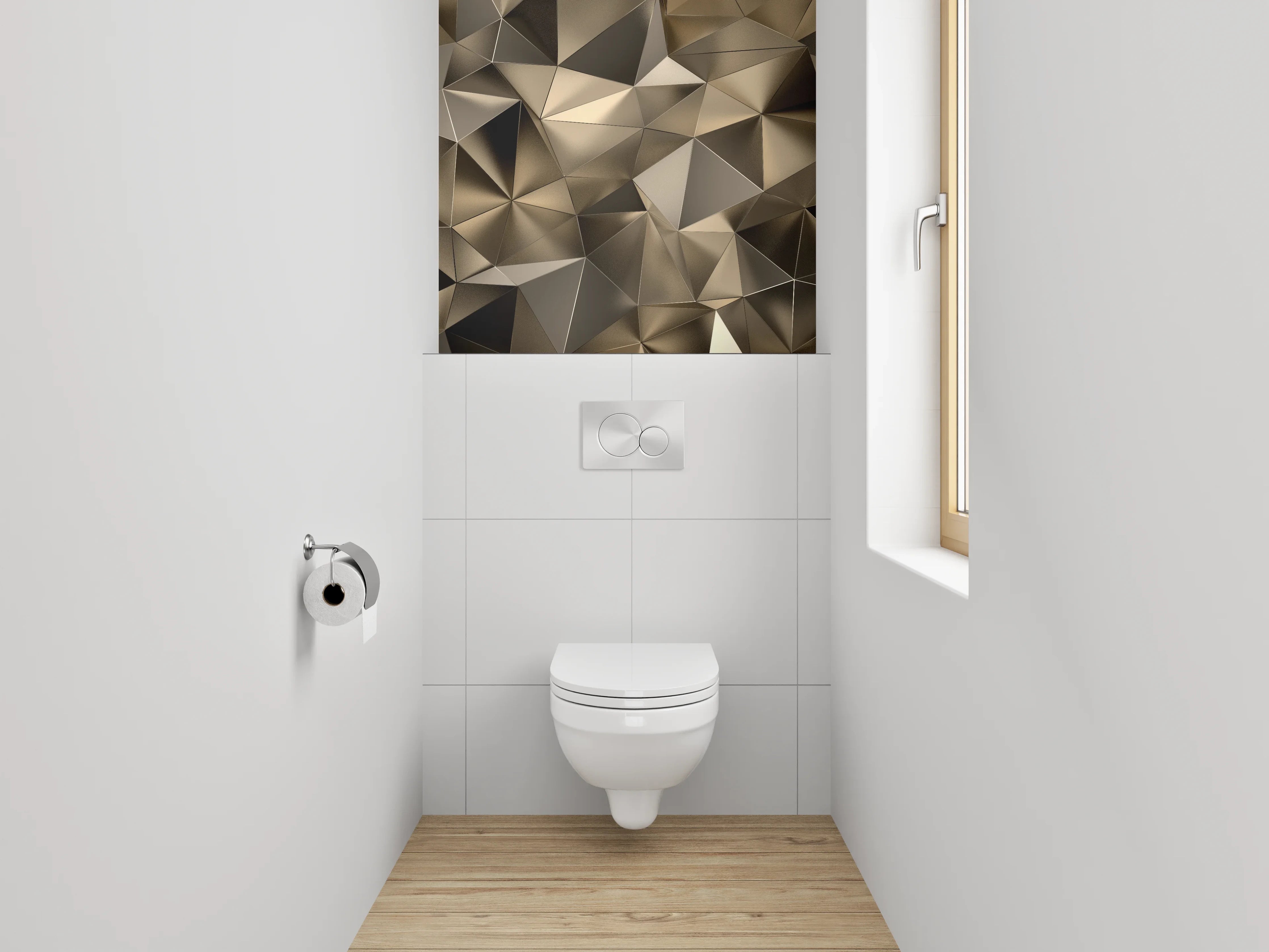 WC-Rückwand - Goldenes 3D-Impression Geometrie Muster