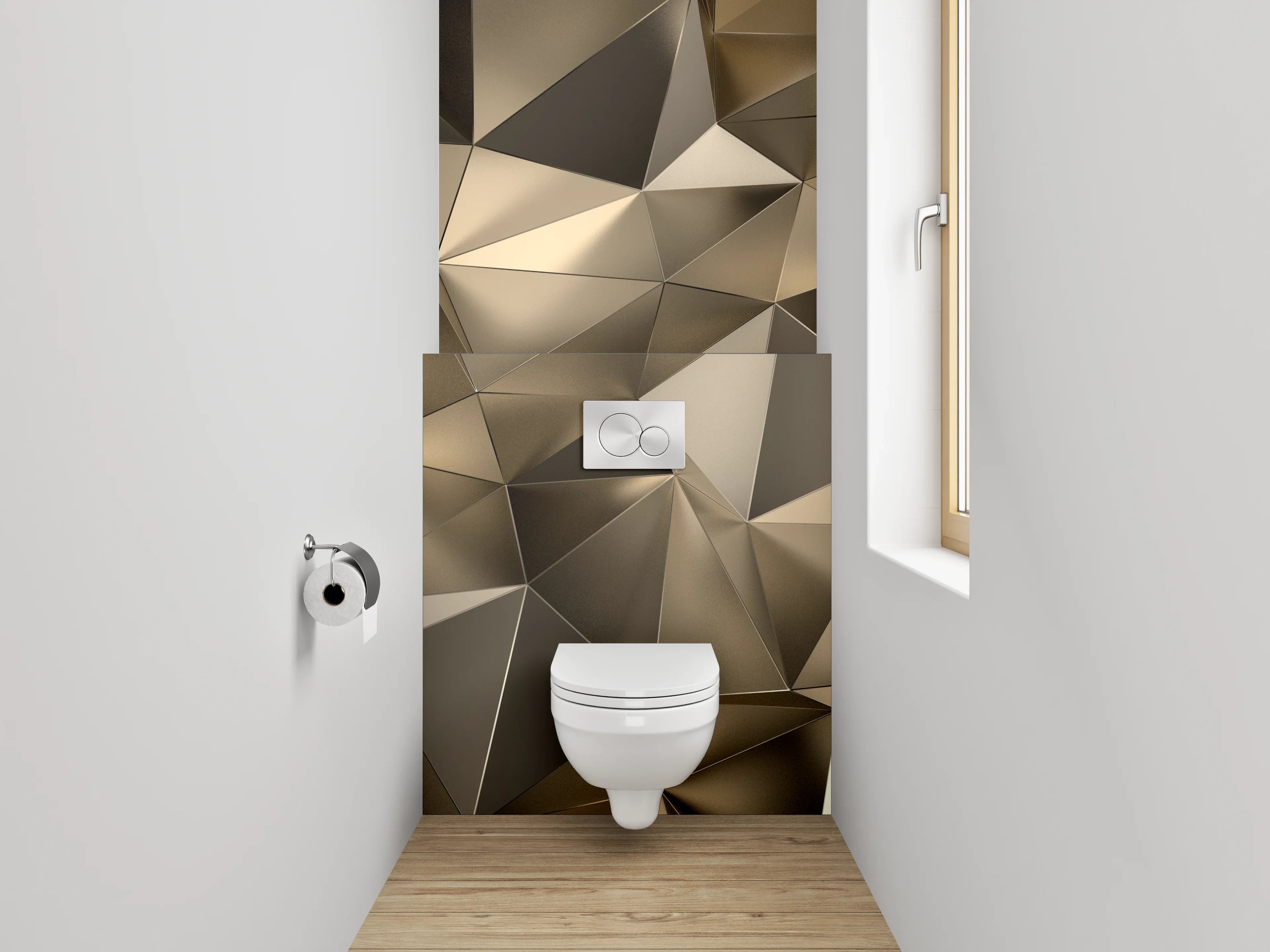 WC-Rückwand - Goldenes 3D-Impression Geometrie Muster