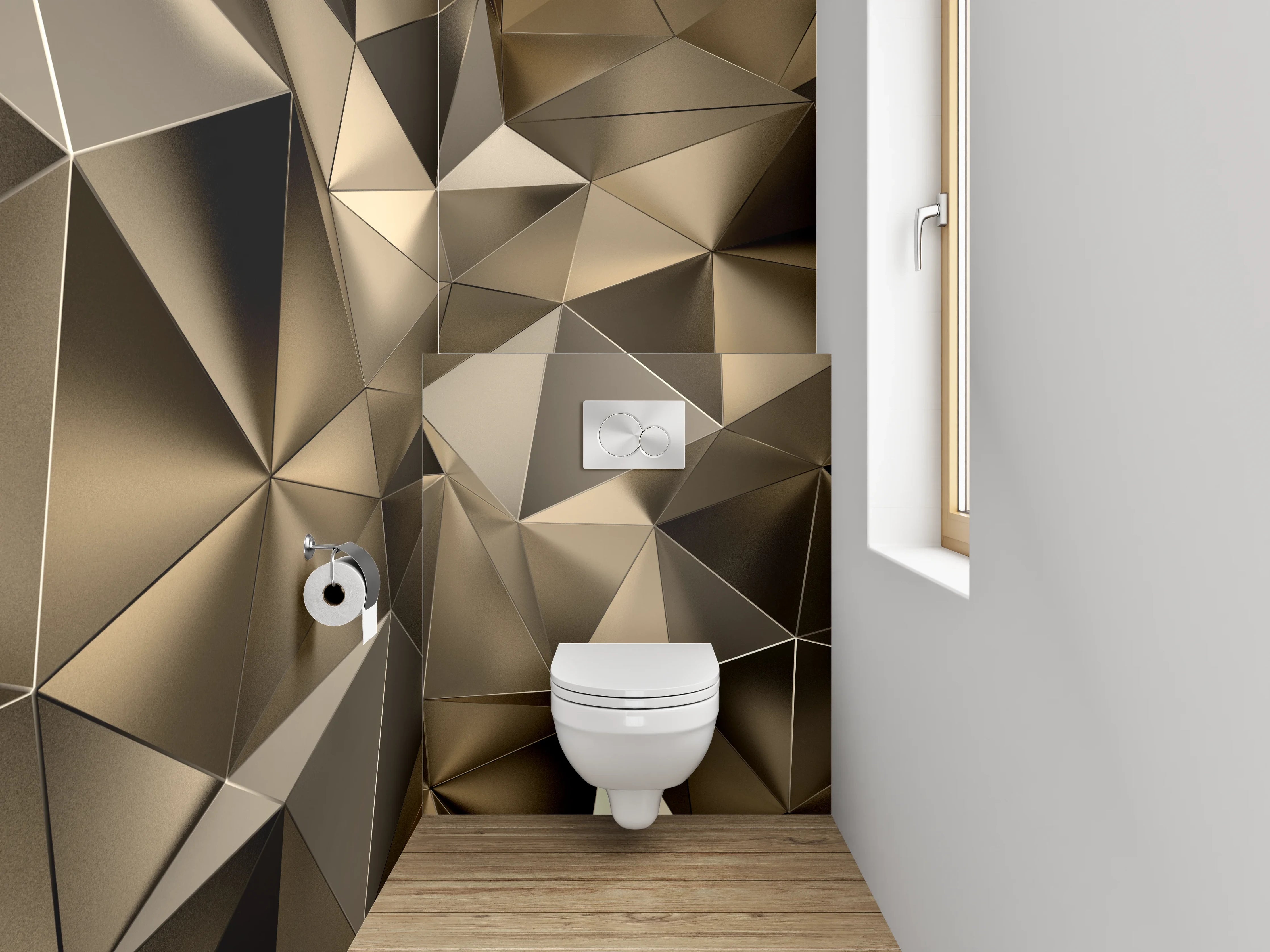 WC-Rückwand - Goldenes 3D-Impression Geometrie Muster
