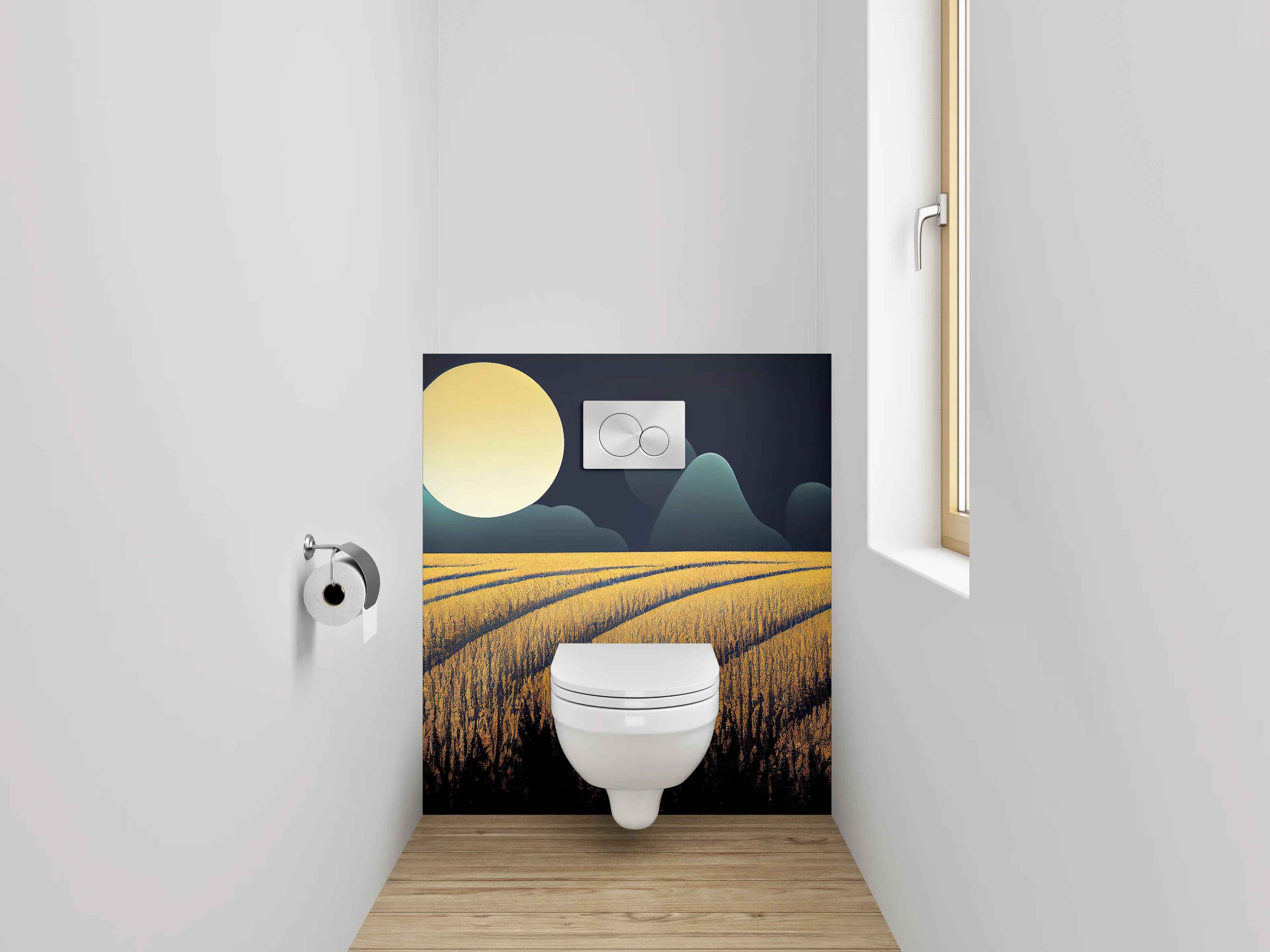 WC-Rückwand - Goldenes Getreidefeld im Mondlicht