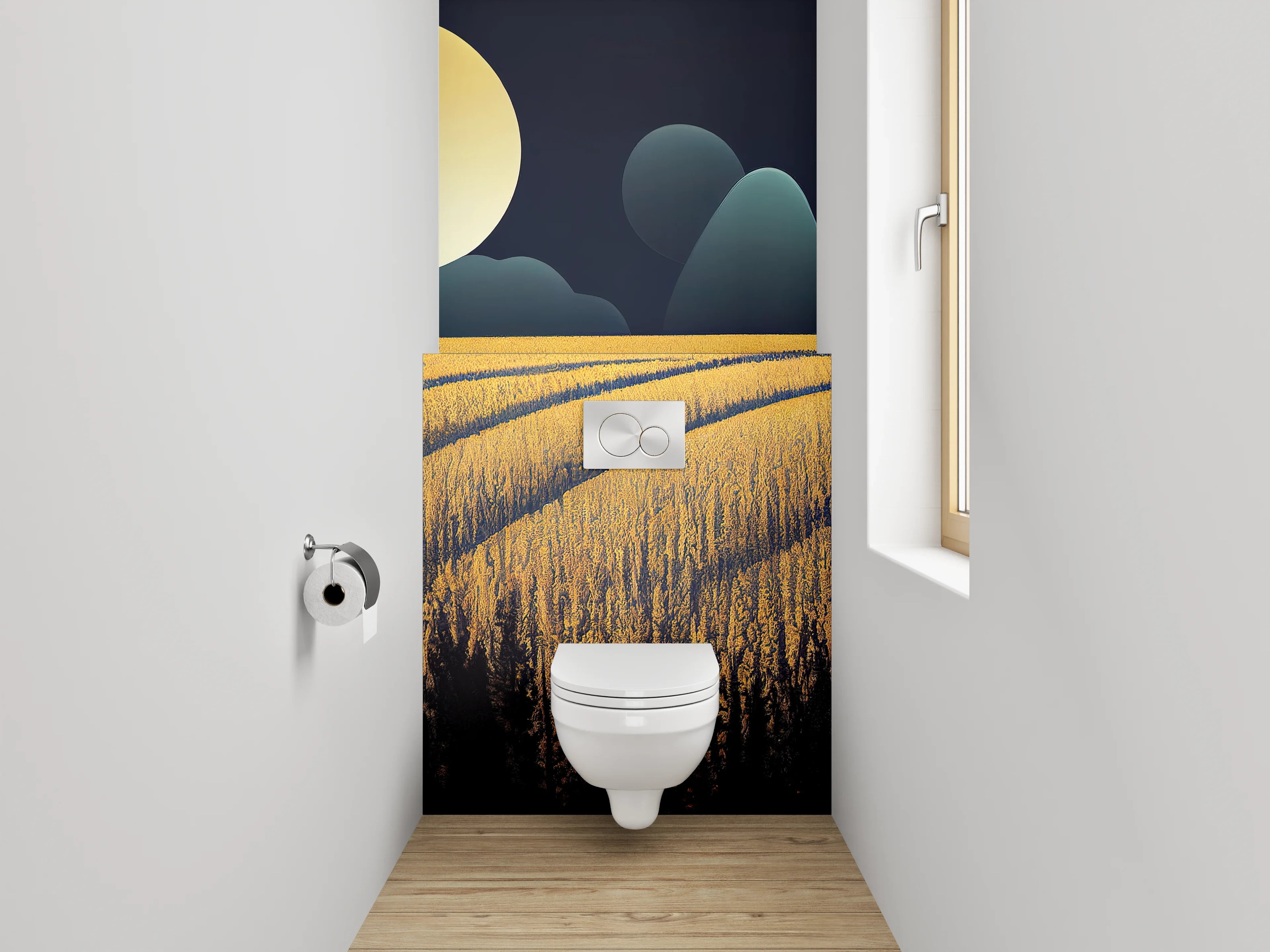 WC-Rückwand - Goldenes Getreidefeld im Mondlicht