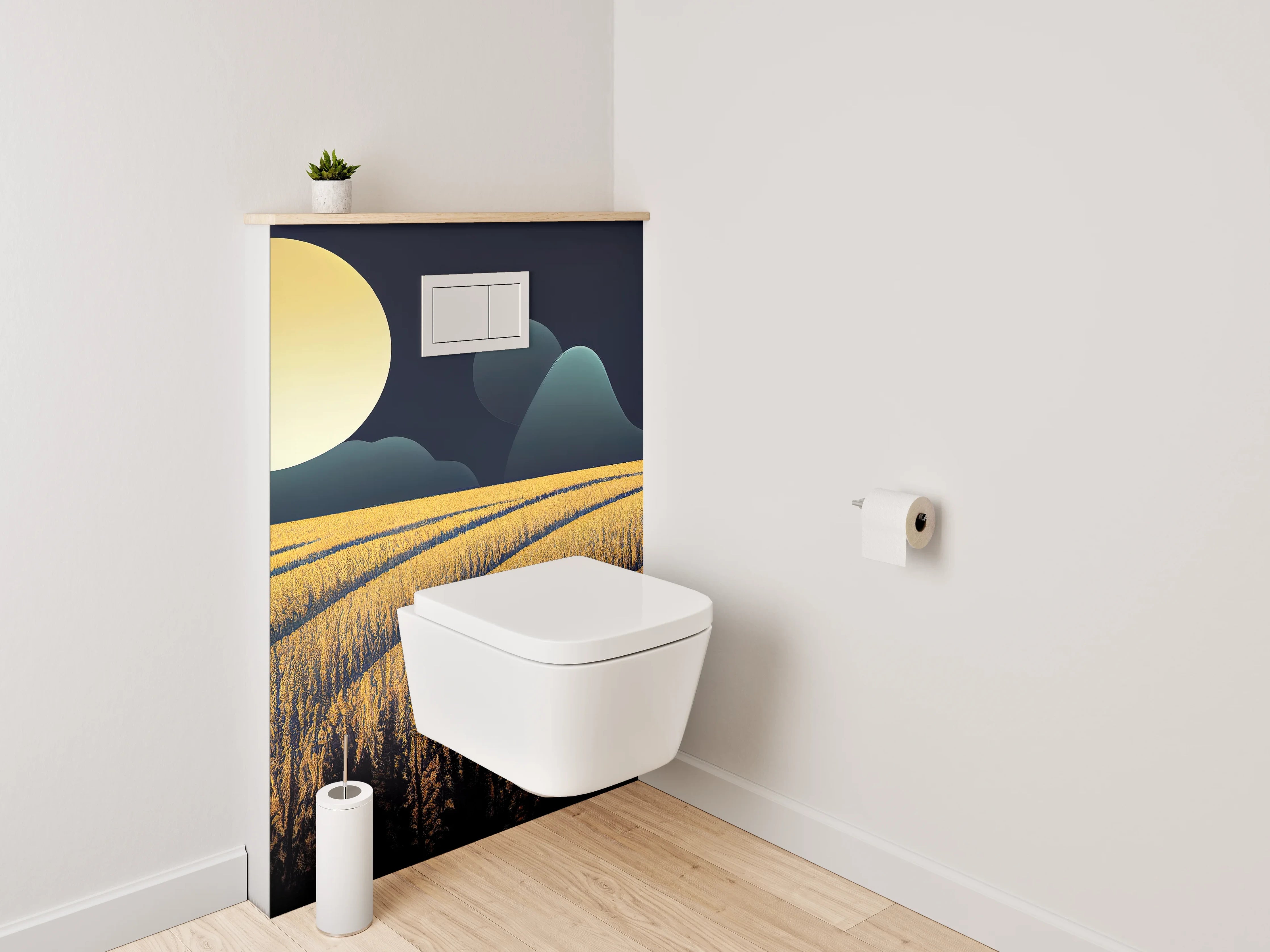 WC-Rückwand - Goldenes Getreidefeld im Mondlicht