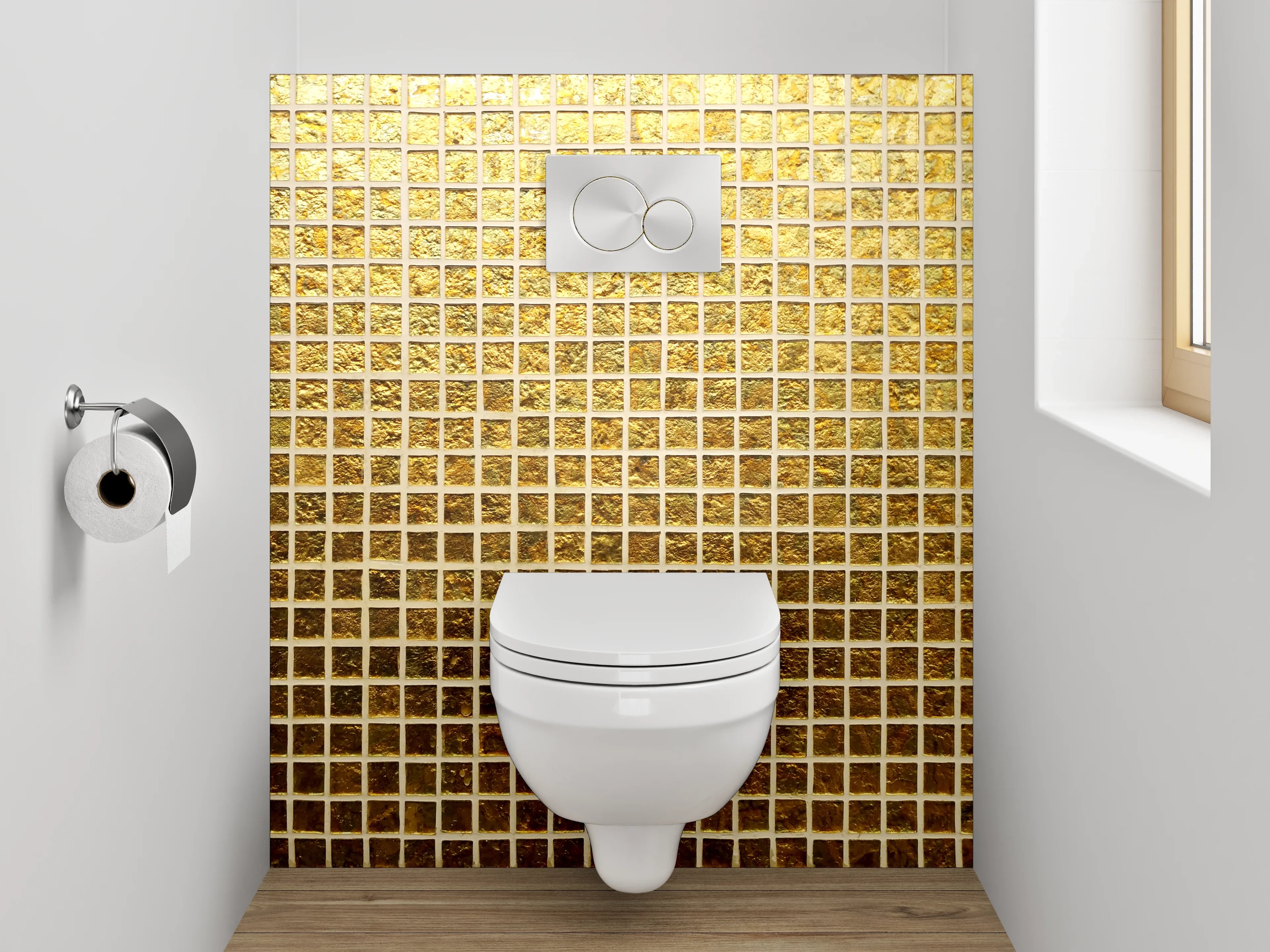 WC-Rückwand - Goldenes Kachelmuster Metallisch Modern
