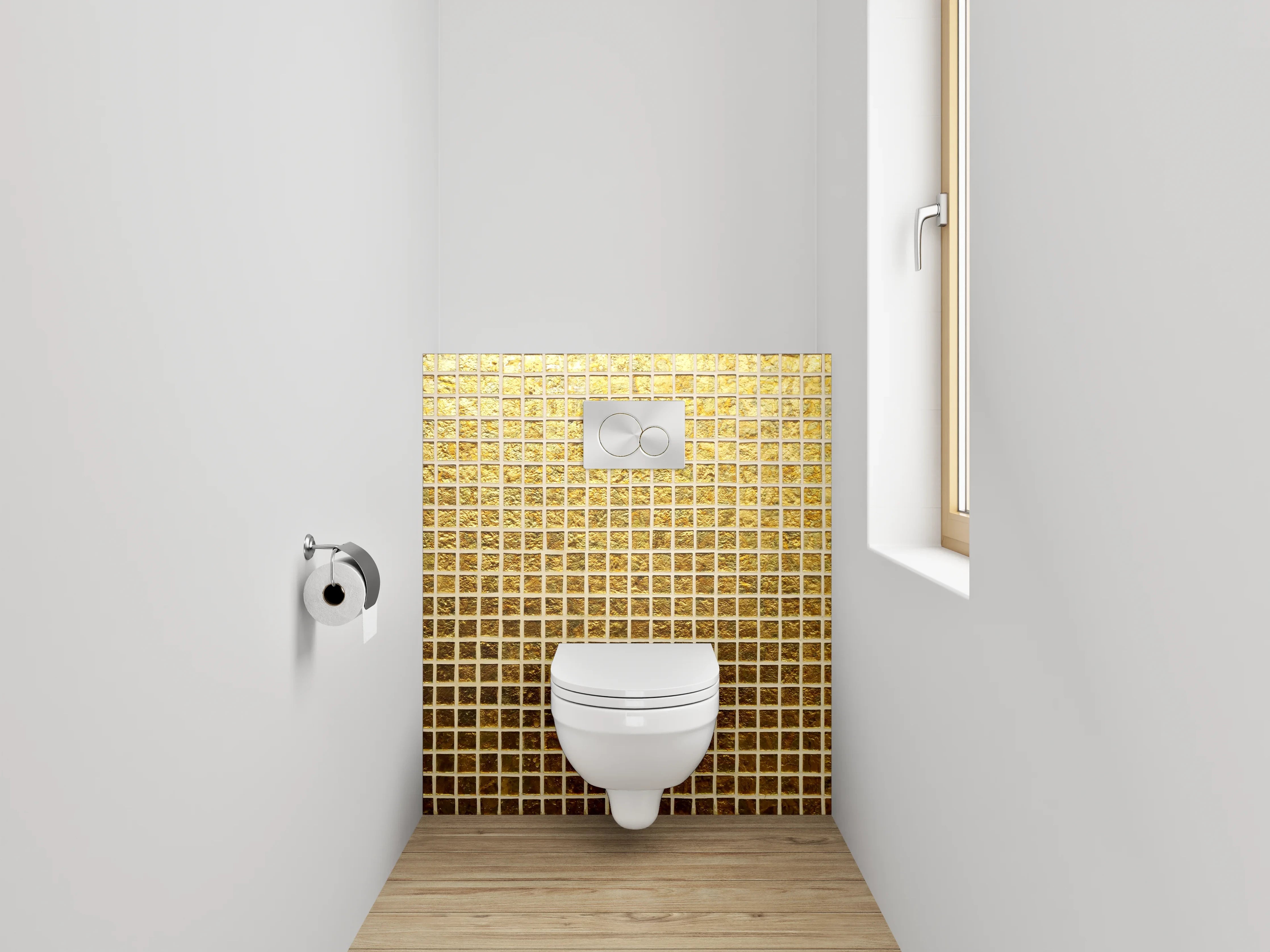 WC-Rückwand - Goldenes Kachelmuster Metallisch Modern