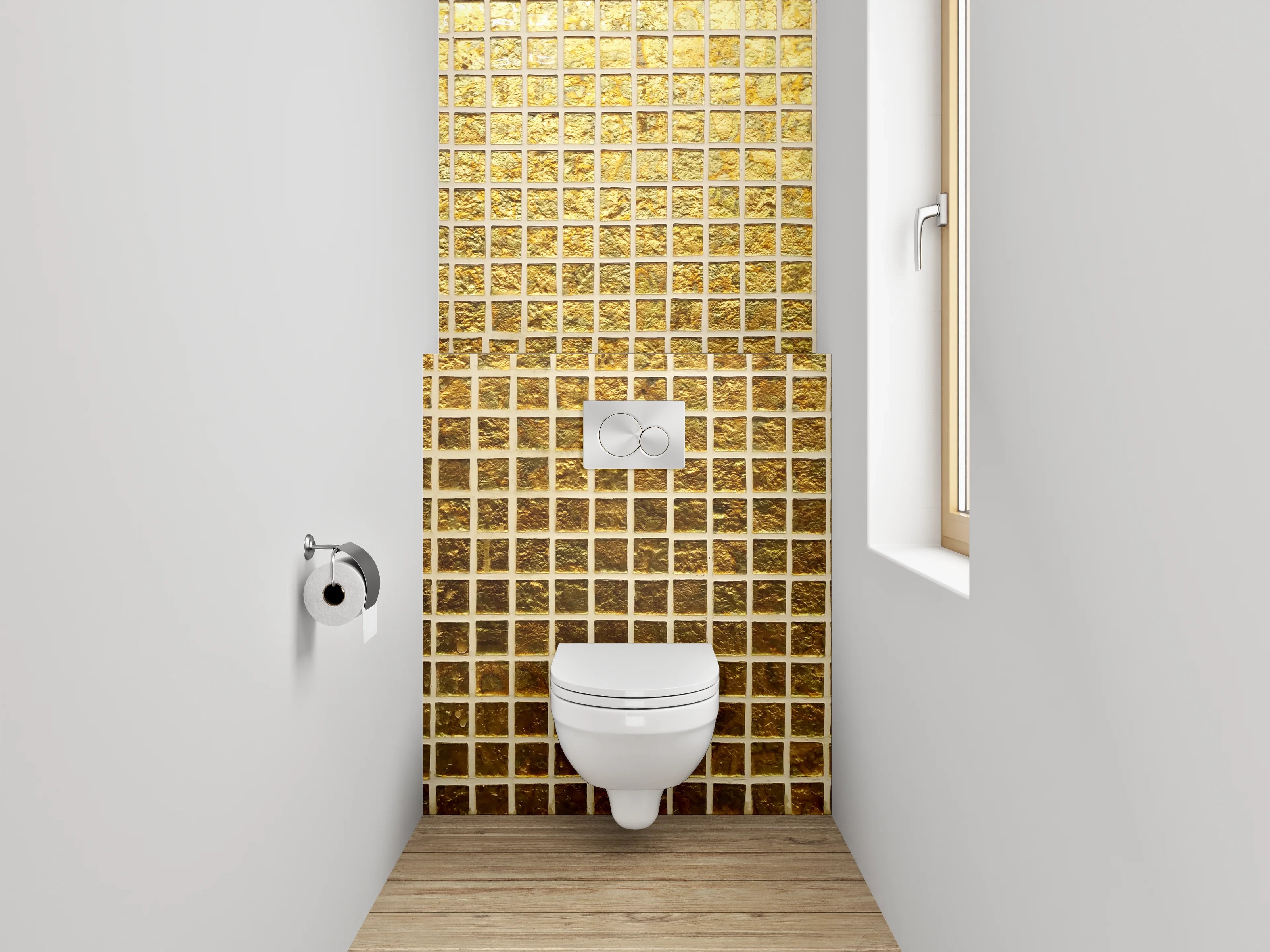 WC-Rückwand - Goldenes Kachelmuster Metallisch Modern