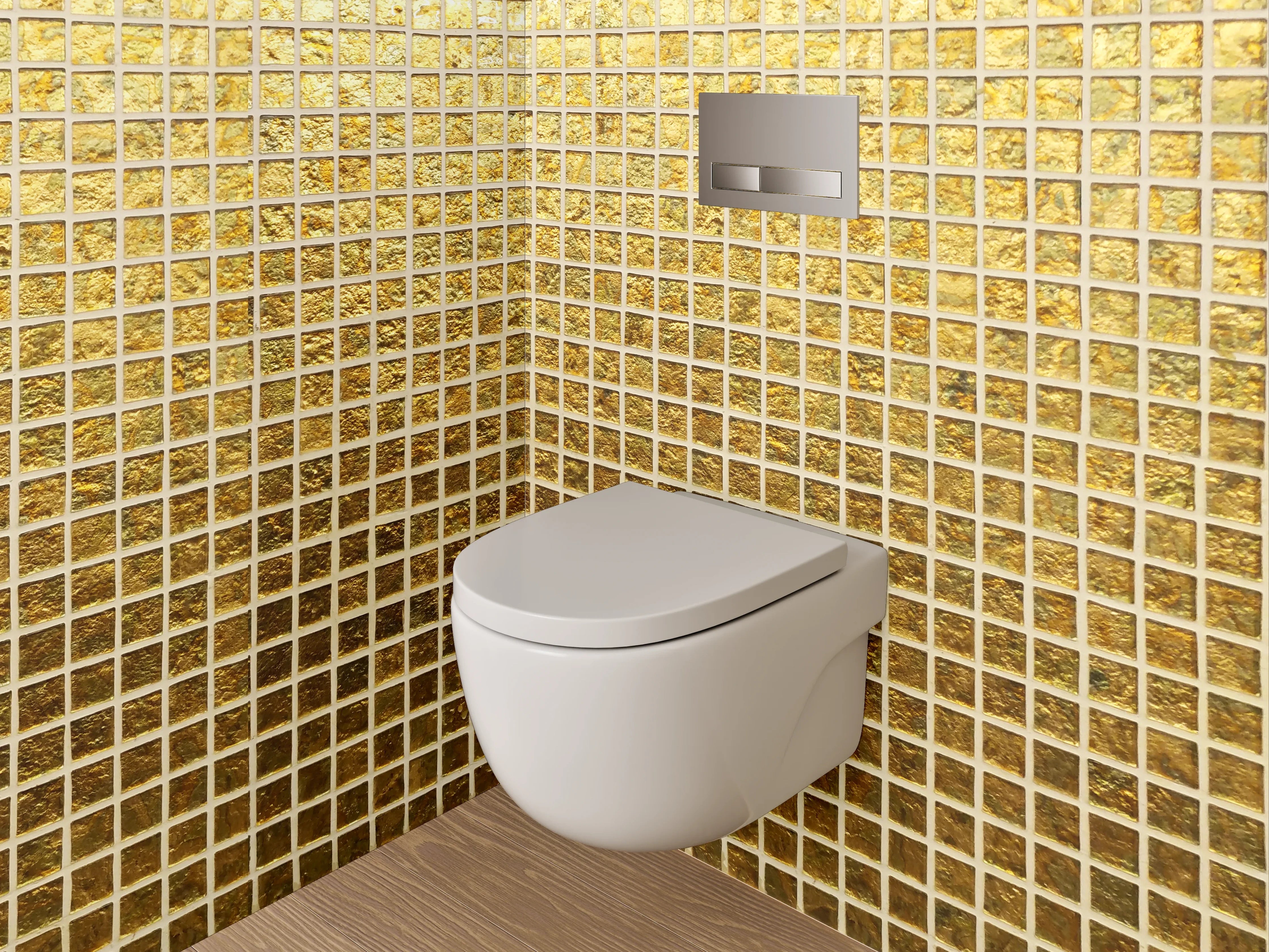 WC-Rückwand - Goldenes Kachelmuster Metallisch Modern