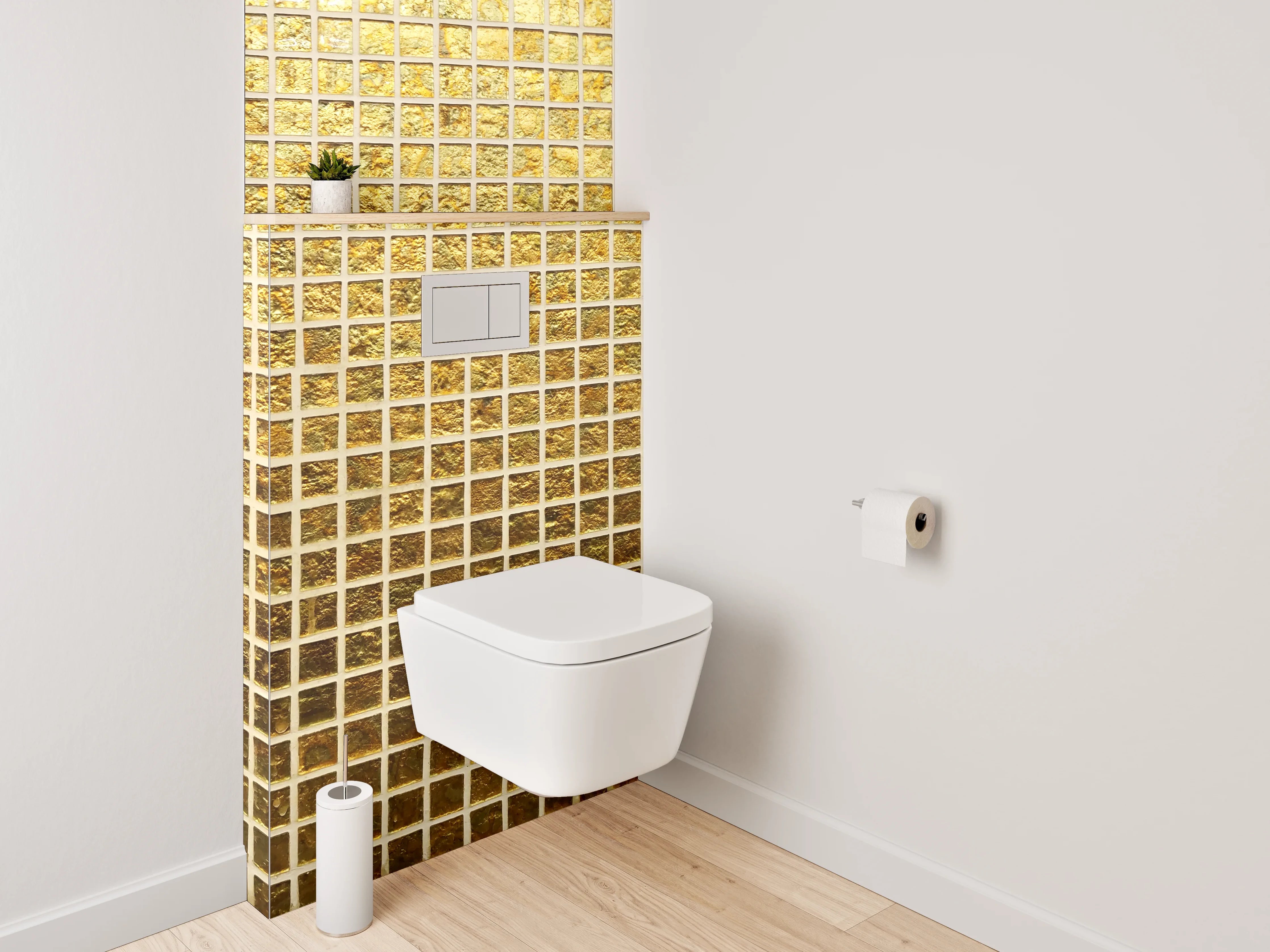 WC-Rückwand - Goldenes Kachelmuster Metallisch Modern