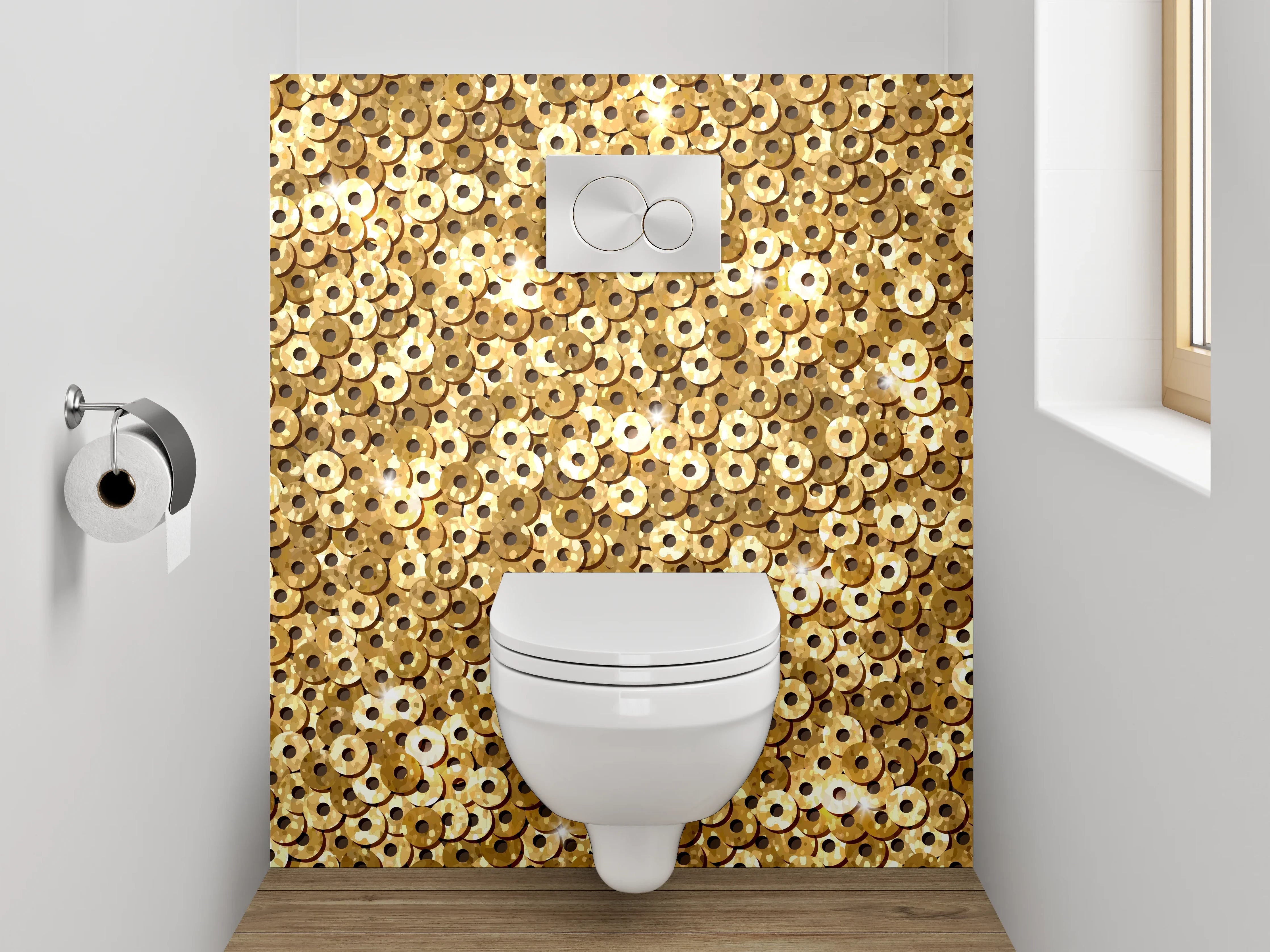 WC-Rückwand - Goldenes Kreis-Mosaik Edeloptik