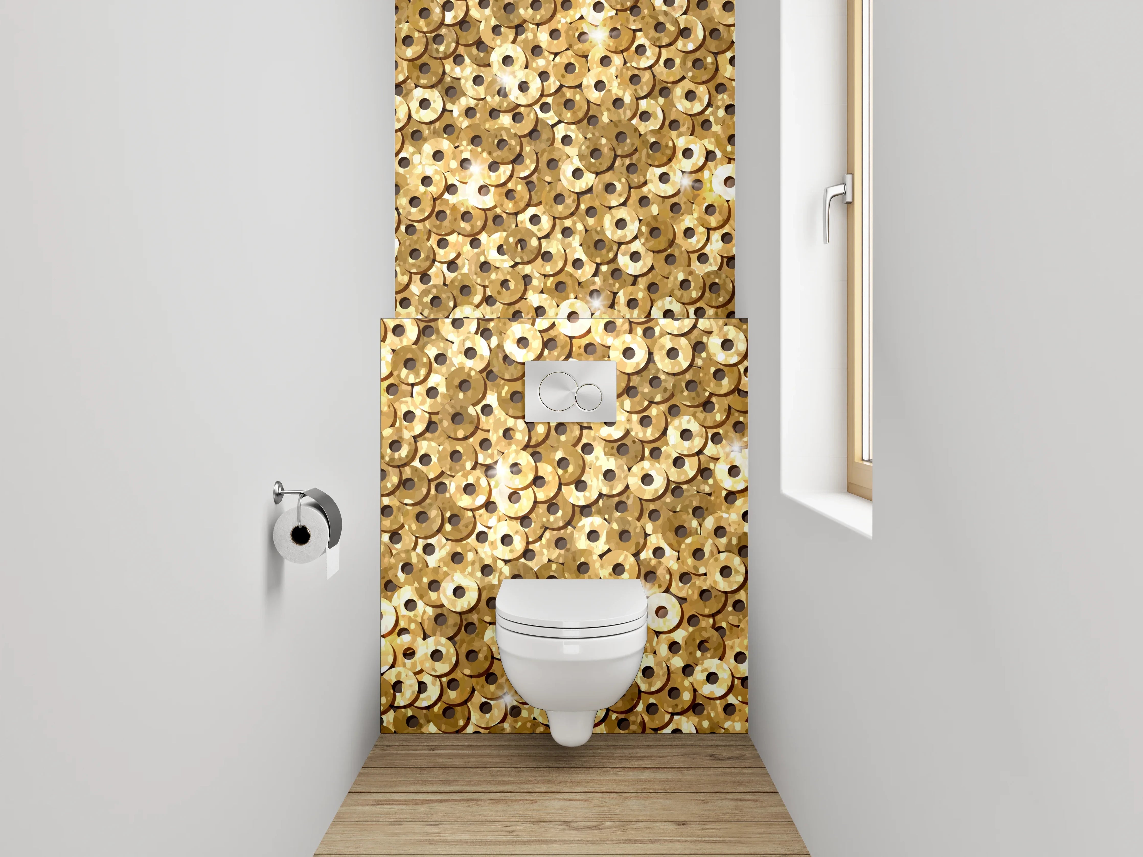 WC-Rückwand - Goldenes Kreis-Mosaik Edeloptik