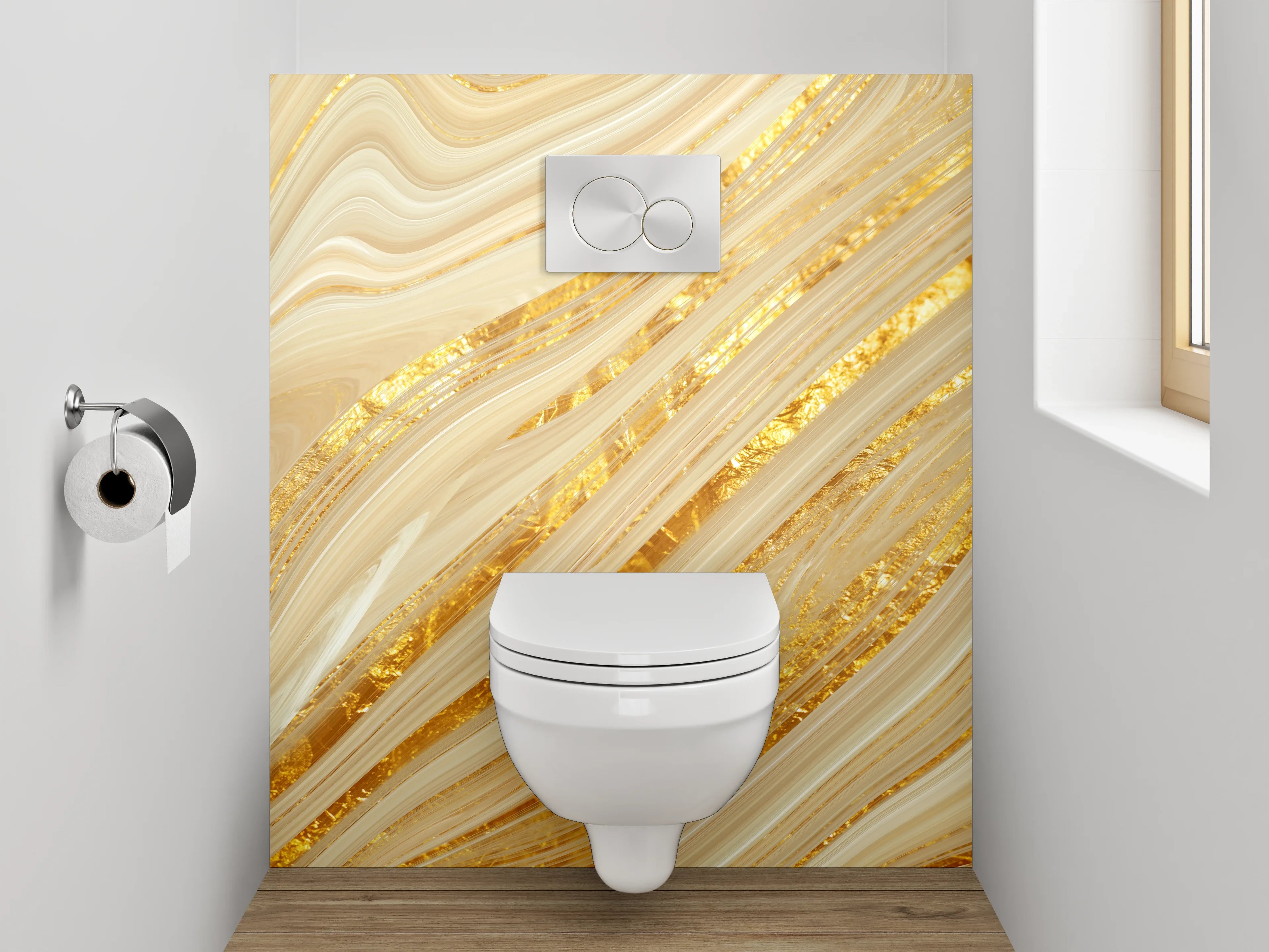 WC-Rückwand - Goldenes Marmor-Design Elegant
