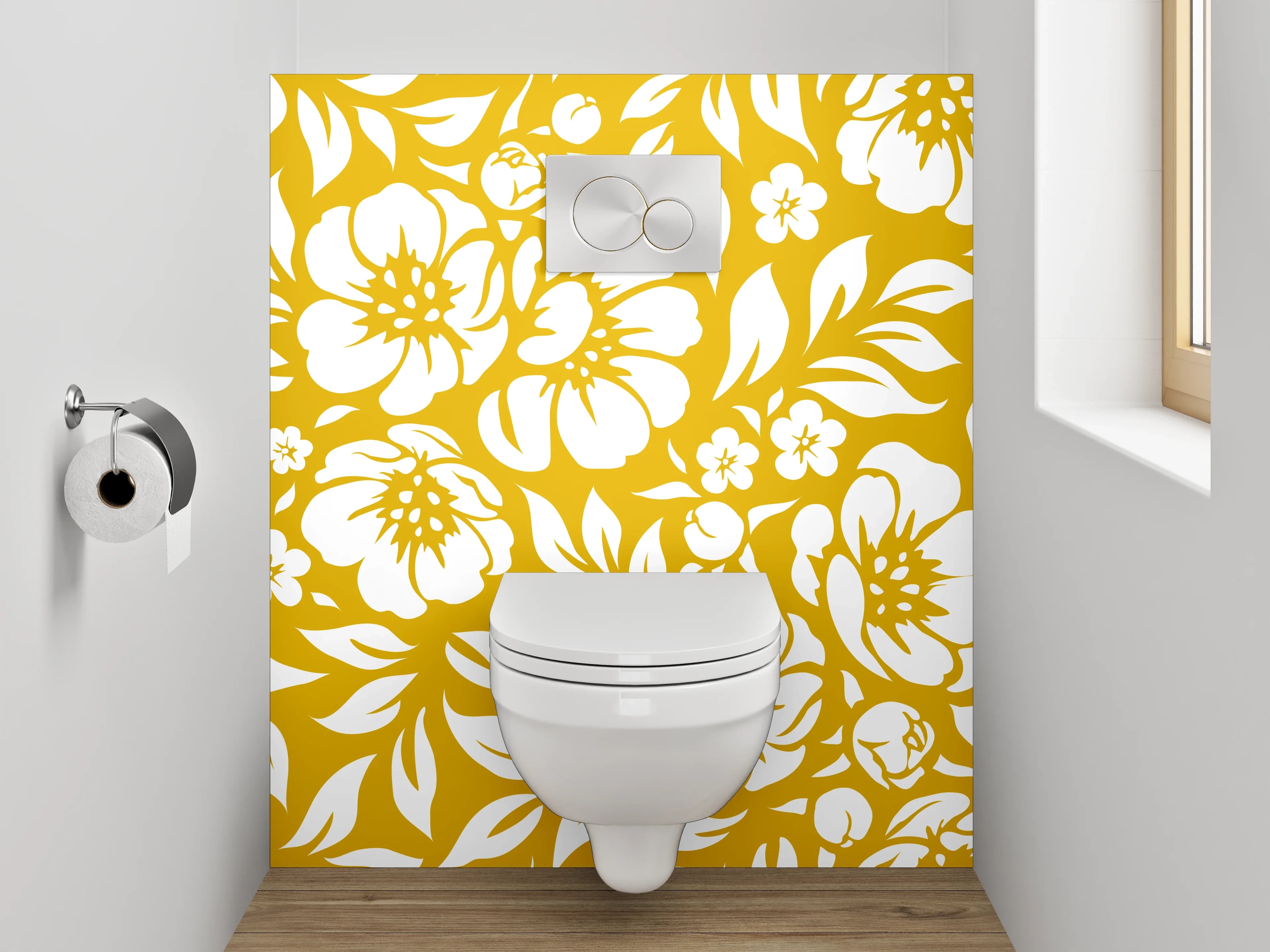 WC-Rückwand - Goldenes florales Muster