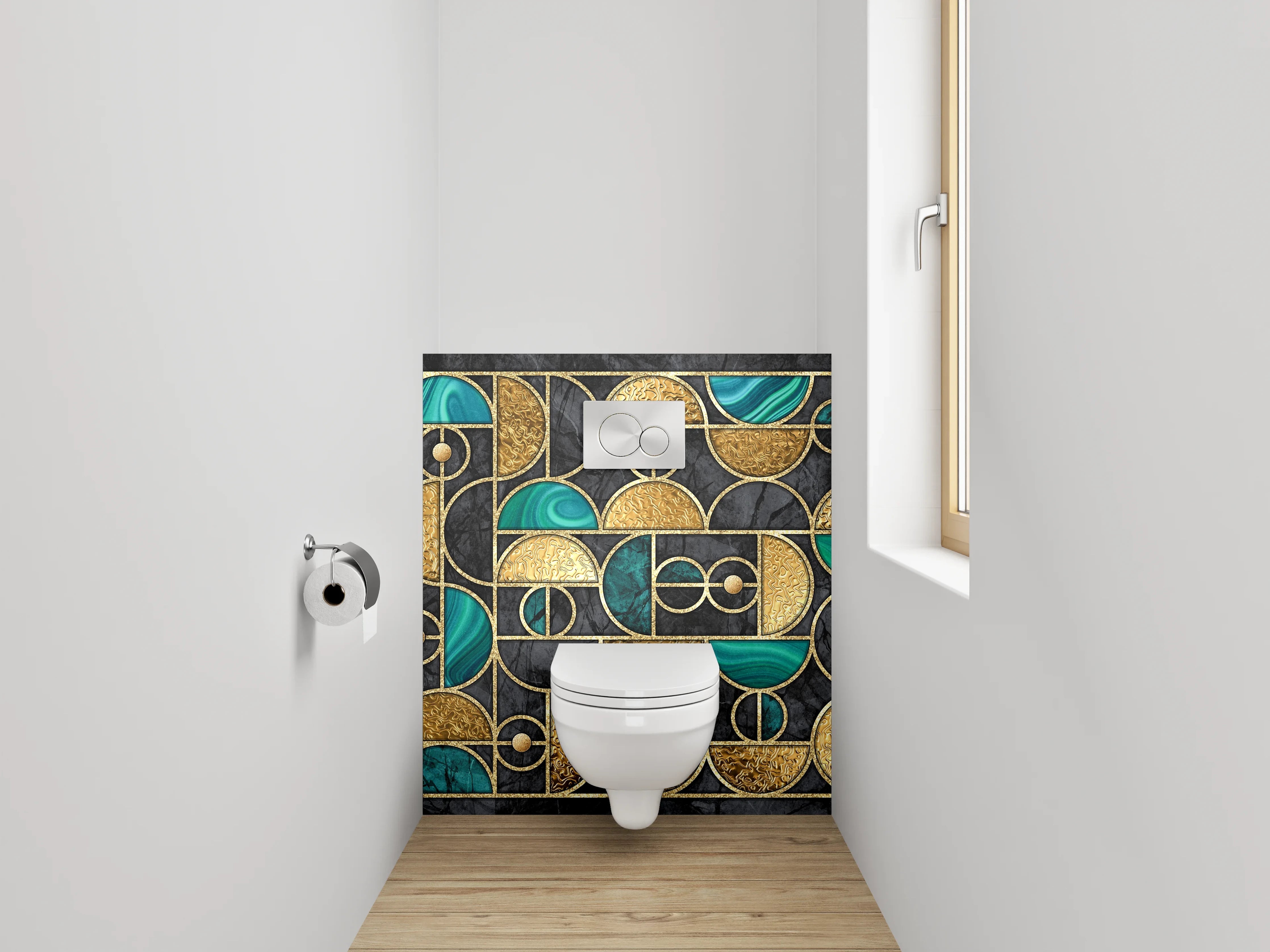 WC-Rückwand - Goldgrün Geometrie Art Deco Marmor