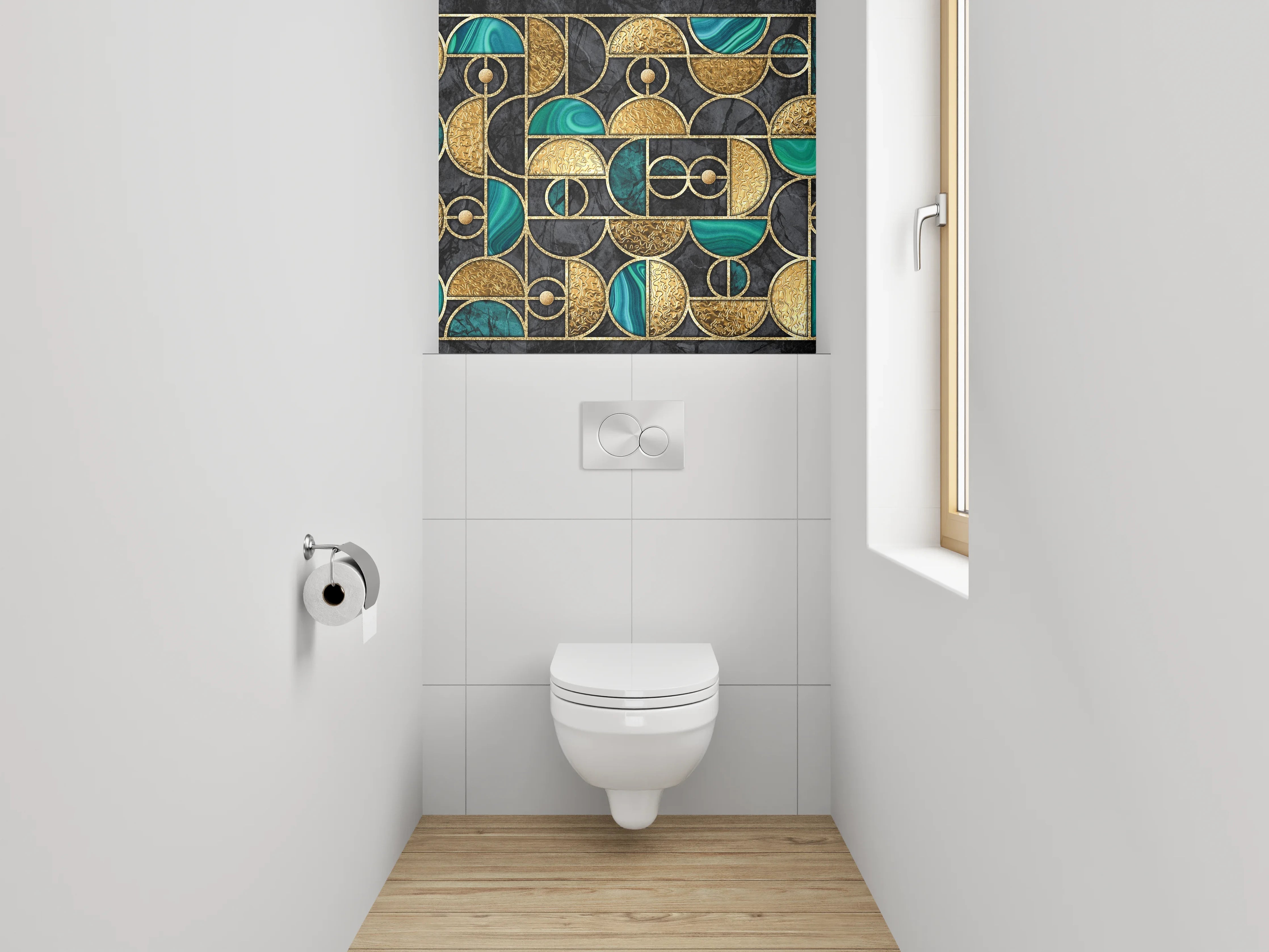 WC-Rückwand - Goldgrün Geometrie Art Deco Marmor