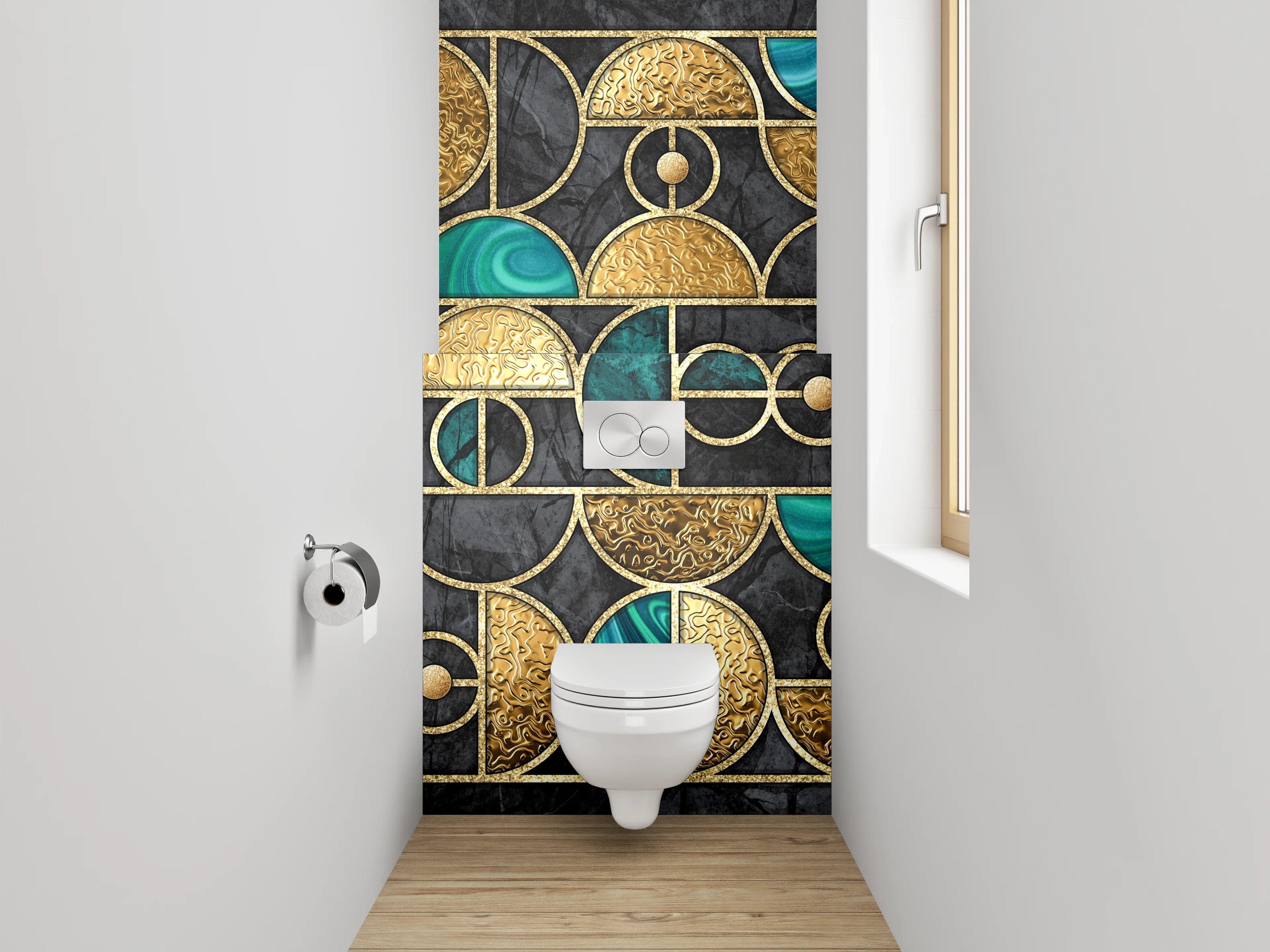 WC-Rückwand - Goldgrün Geometrie Art Deco Marmor