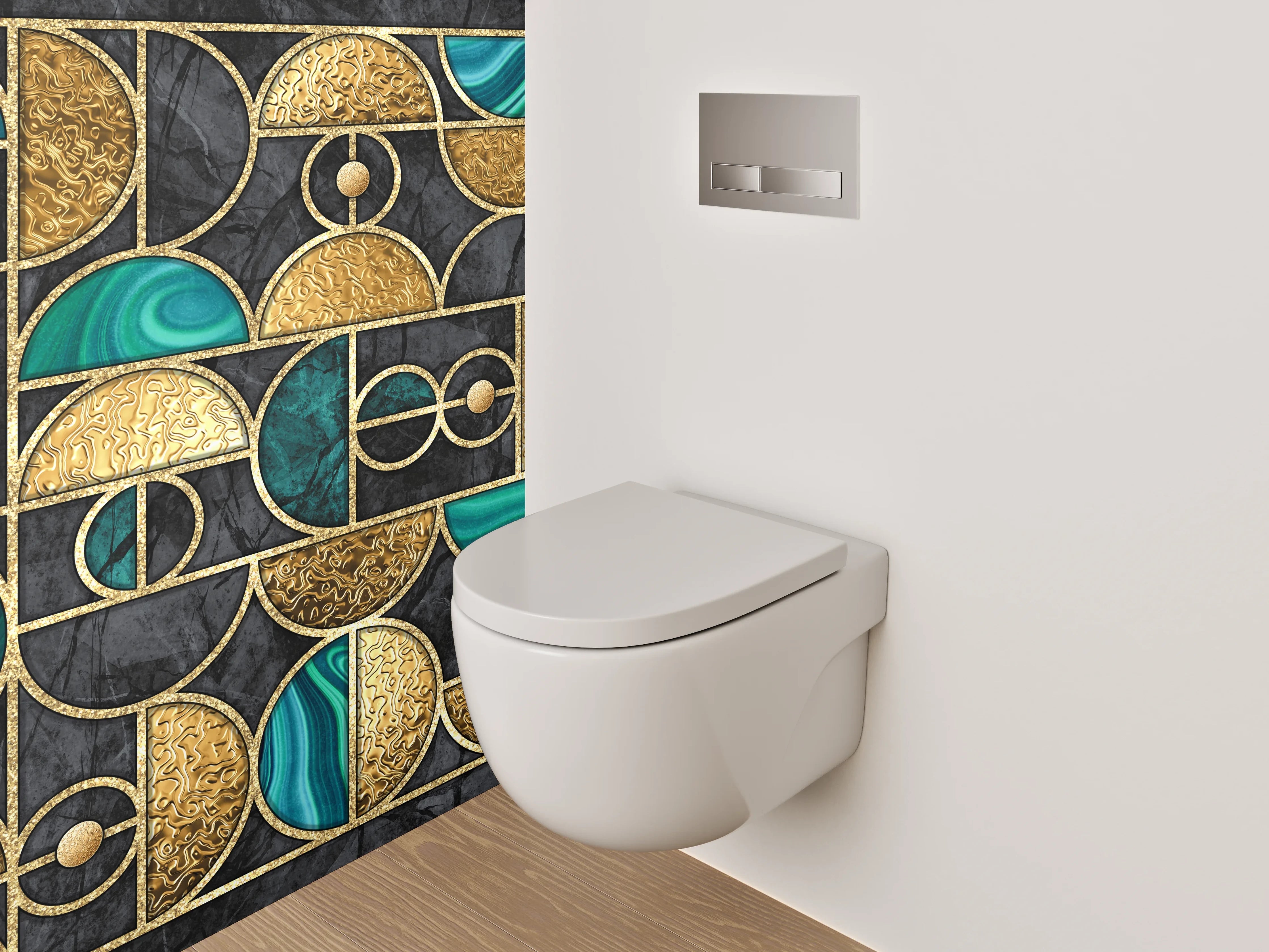 WC-Rückwand - Goldgrün Geometrie Art Deco Marmor