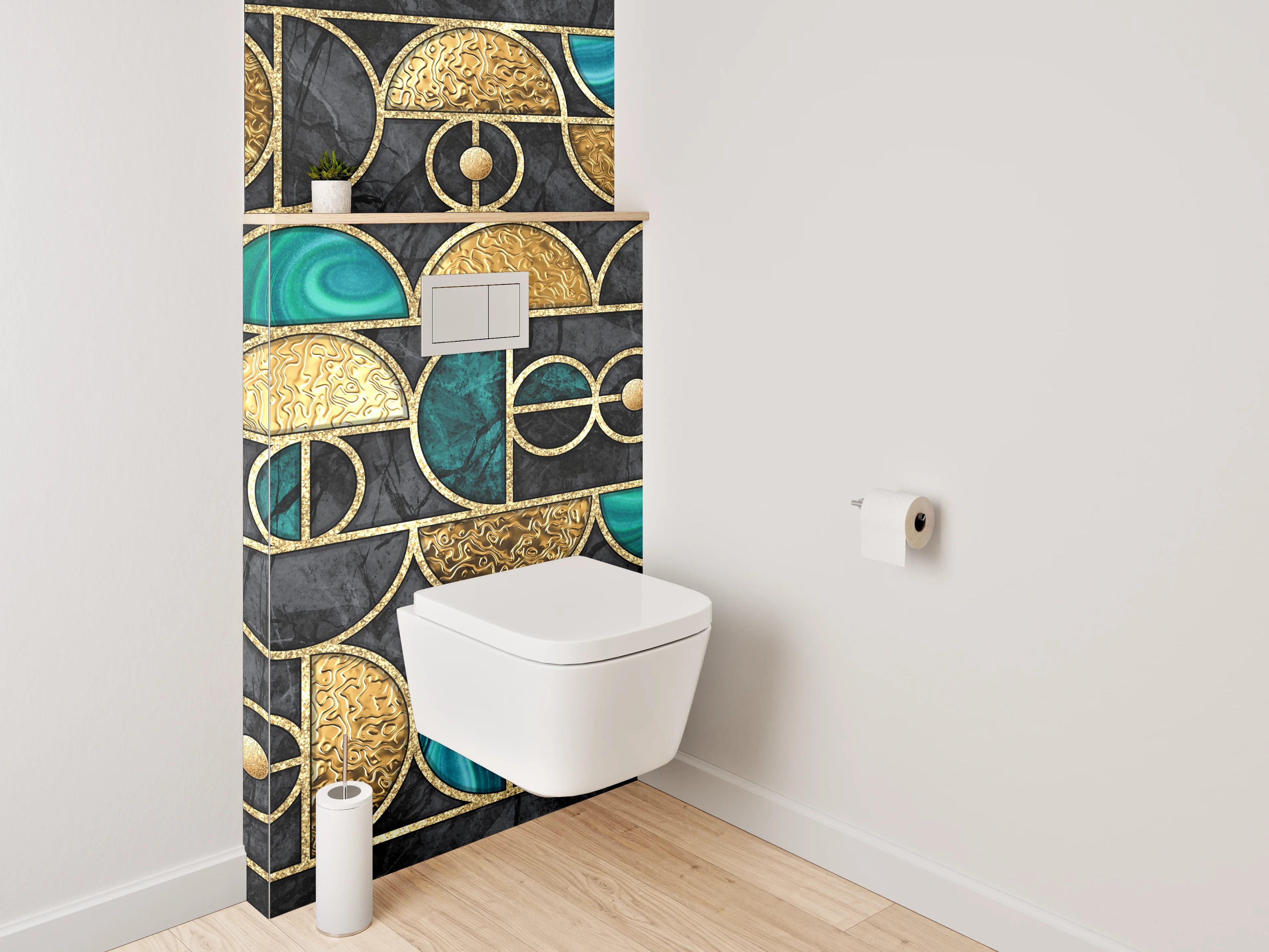 WC-Rückwand - Goldgrün Geometrie Art Deco Marmor