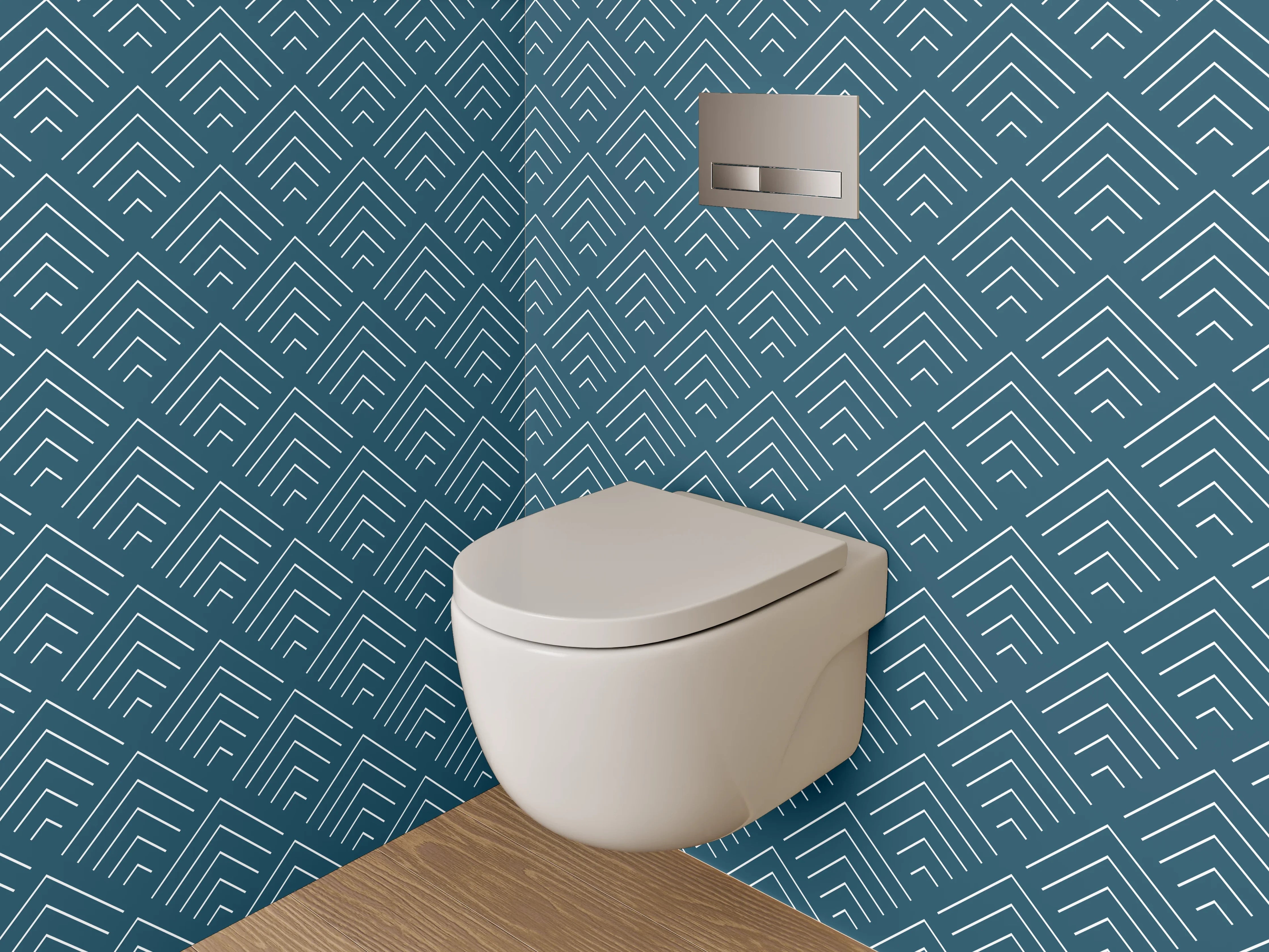 WC-Rückwand - Grafisches Art Deco Muster Blau