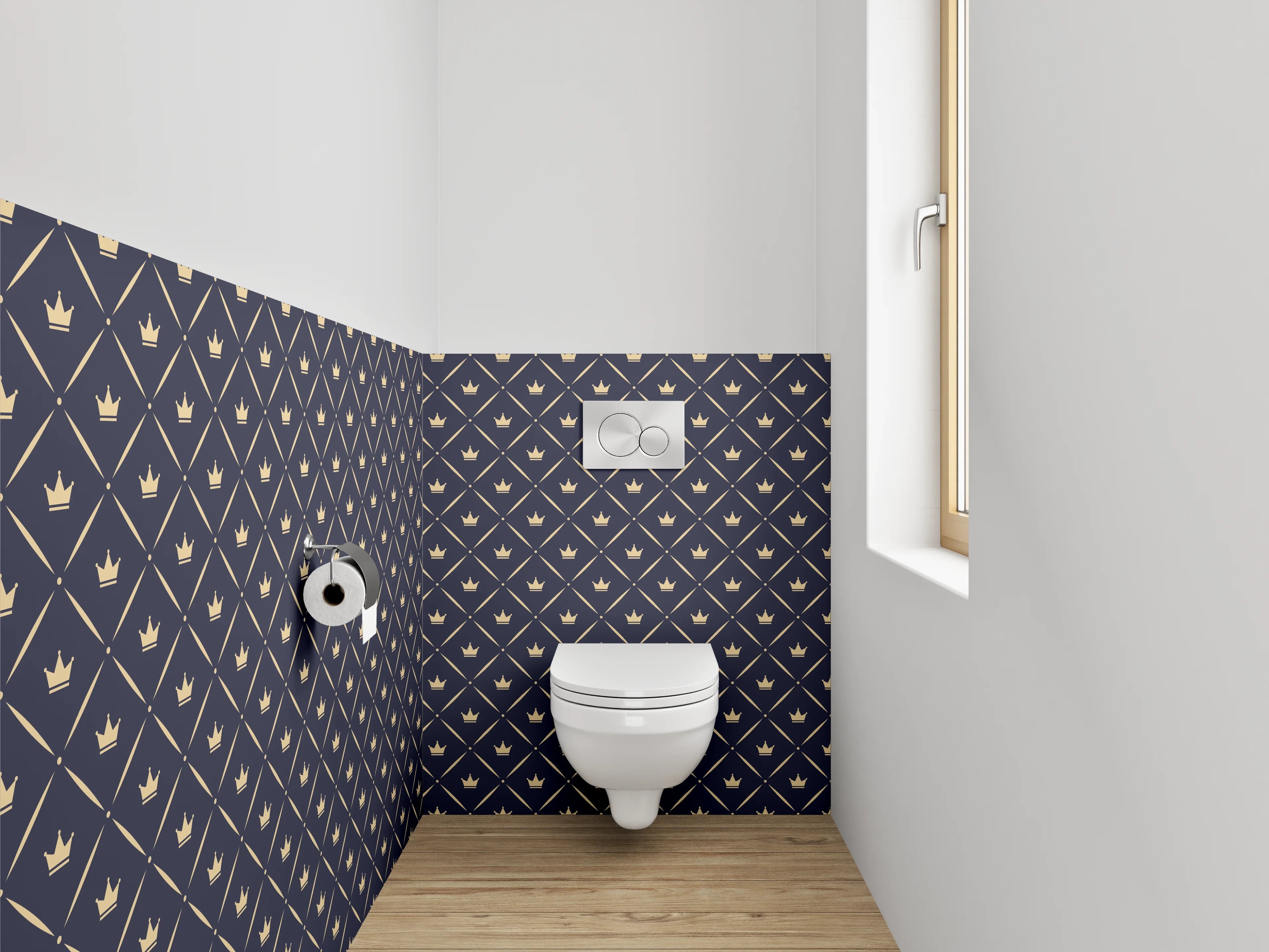 WC-Rückwand - Grafisches Kronen-Diamant-Muster navy gold