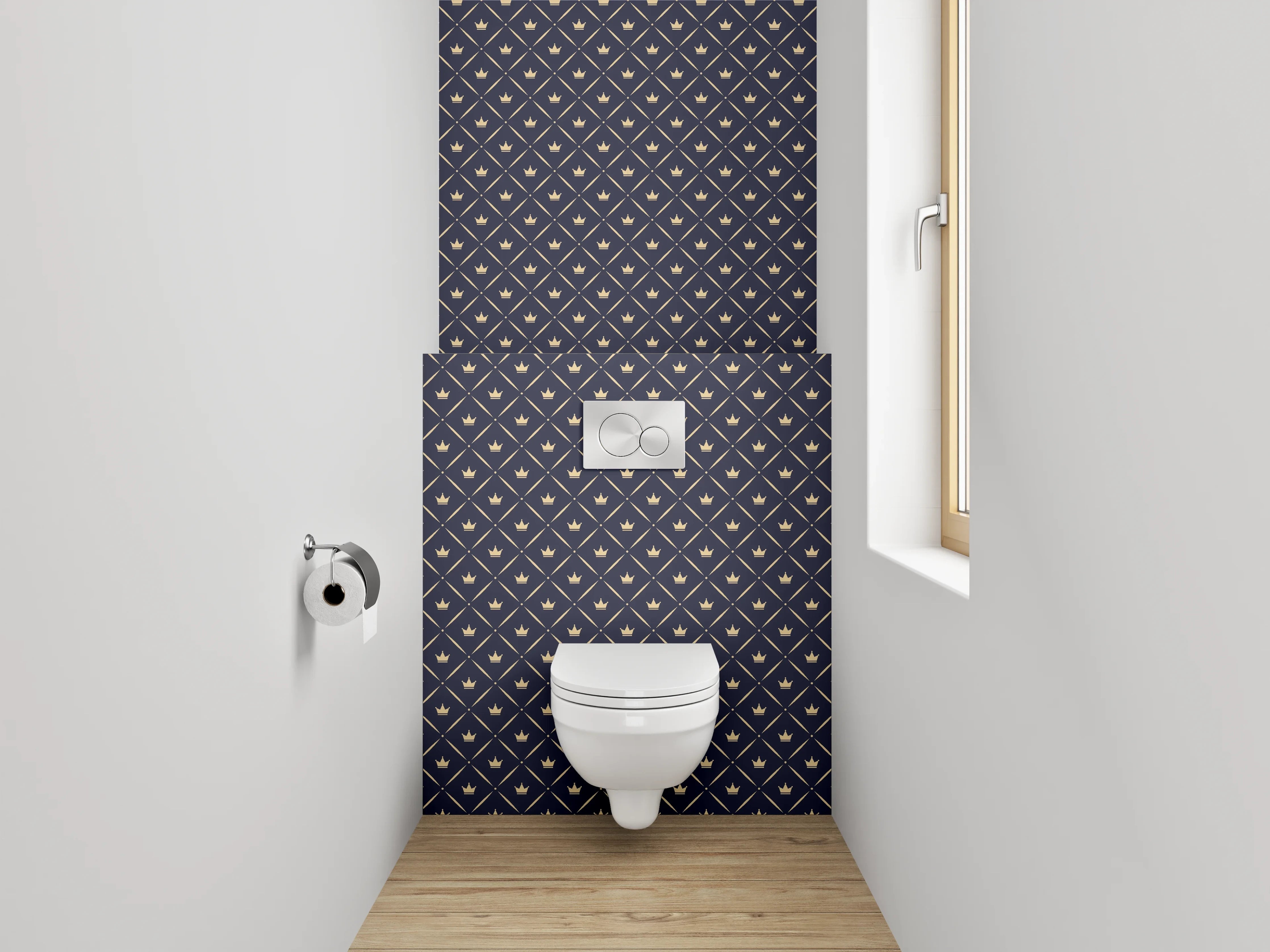 WC-Rückwand - Grafisches Kronen-Diamant-Muster navy gold