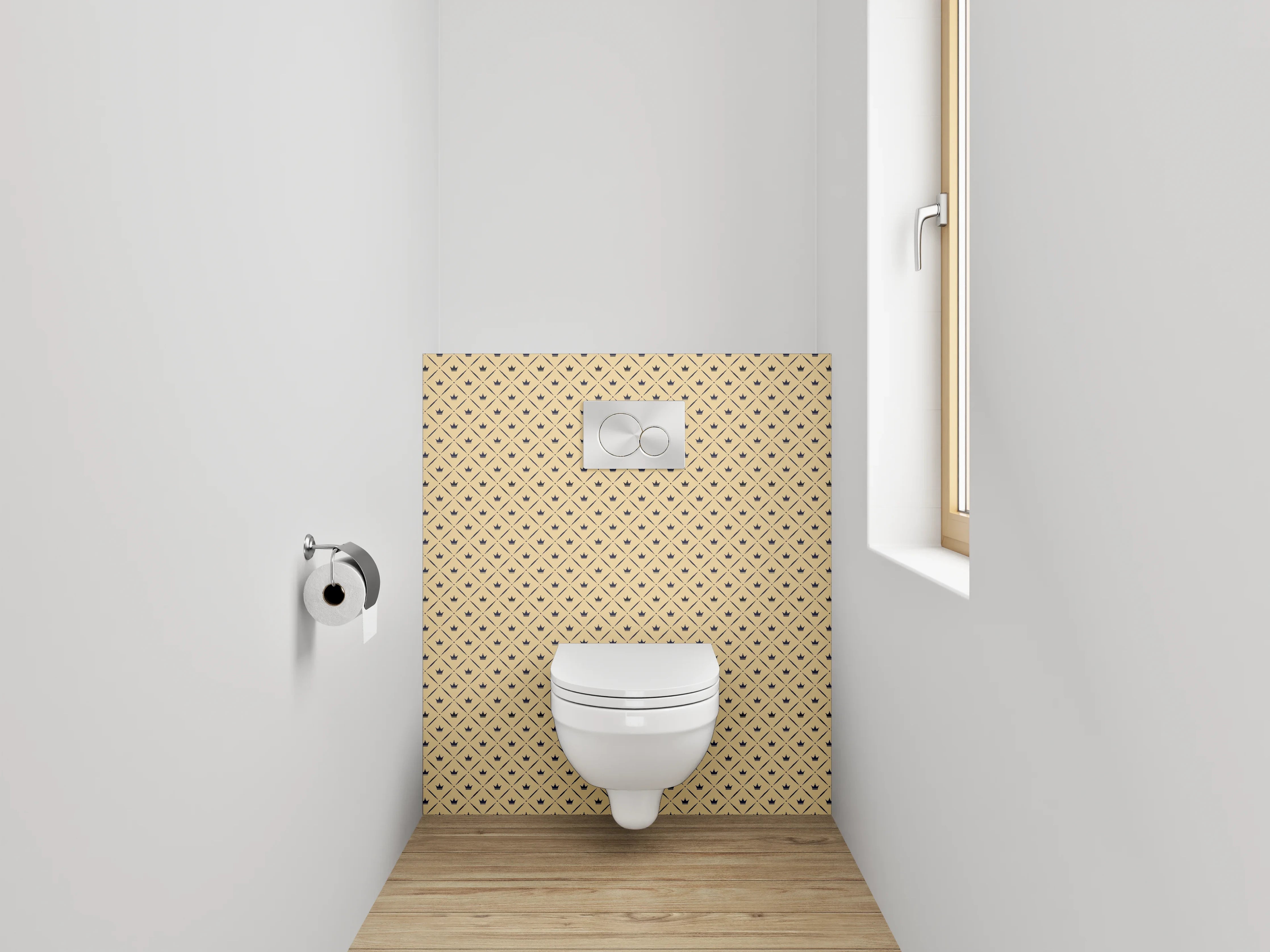 WC-Rückwand - Grafisches Retro-Muster beige schwarz