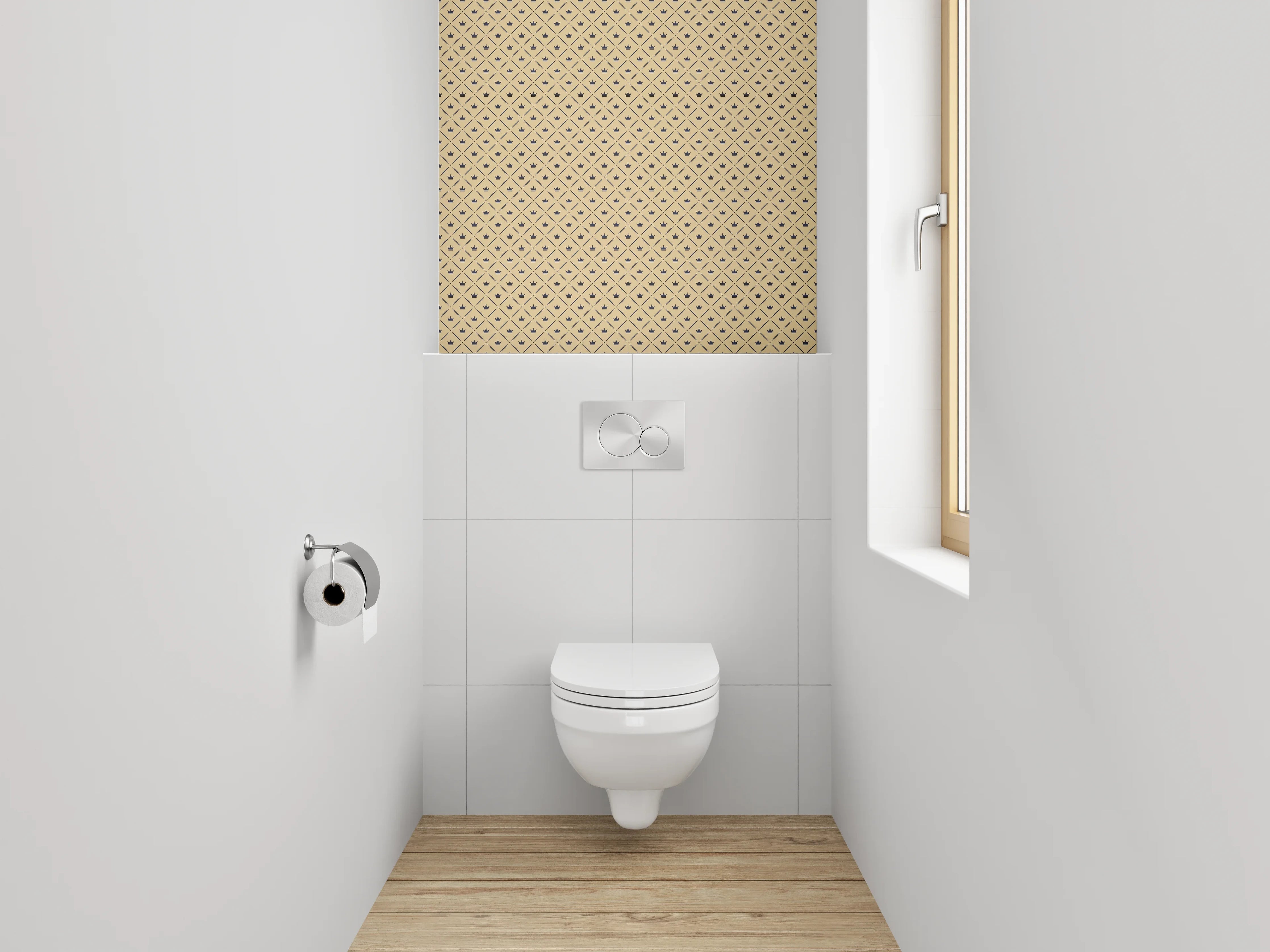 WC-Rückwand - Grafisches Retro-Muster beige schwarz