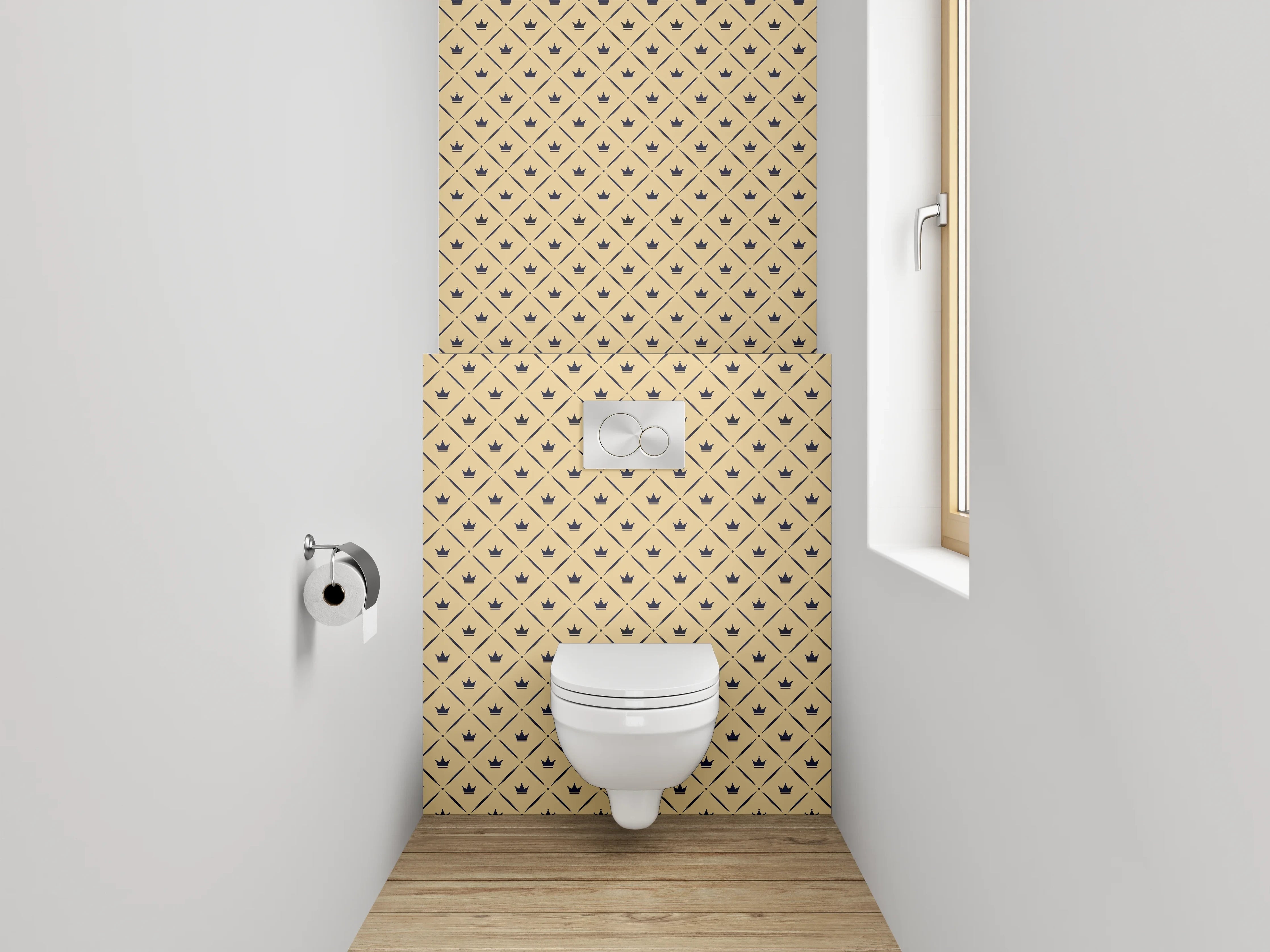 WC-Rückwand - Grafisches Retro-Muster beige schwarz
