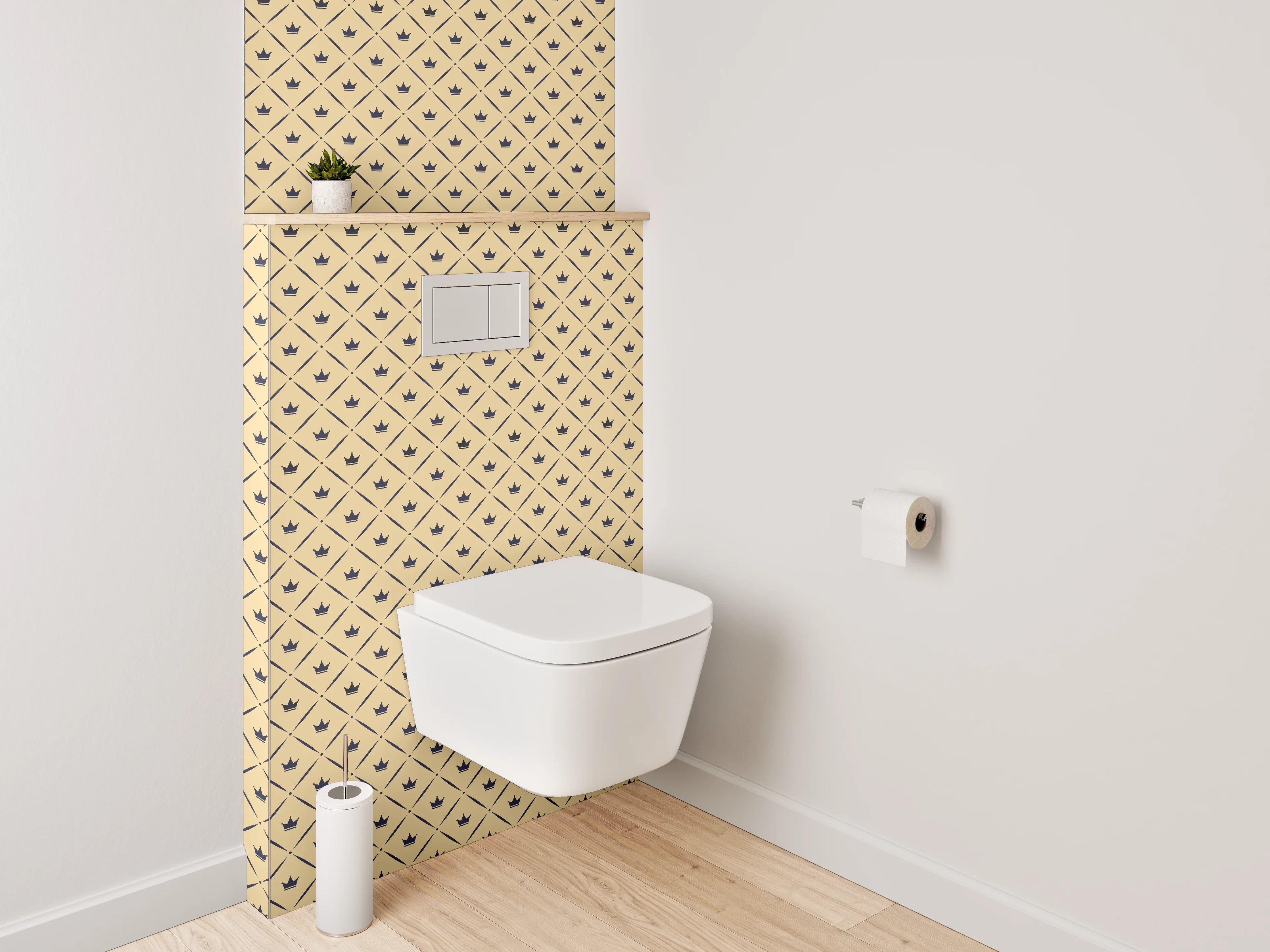 WC-Rückwand - Grafisches Retro-Muster beige schwarz