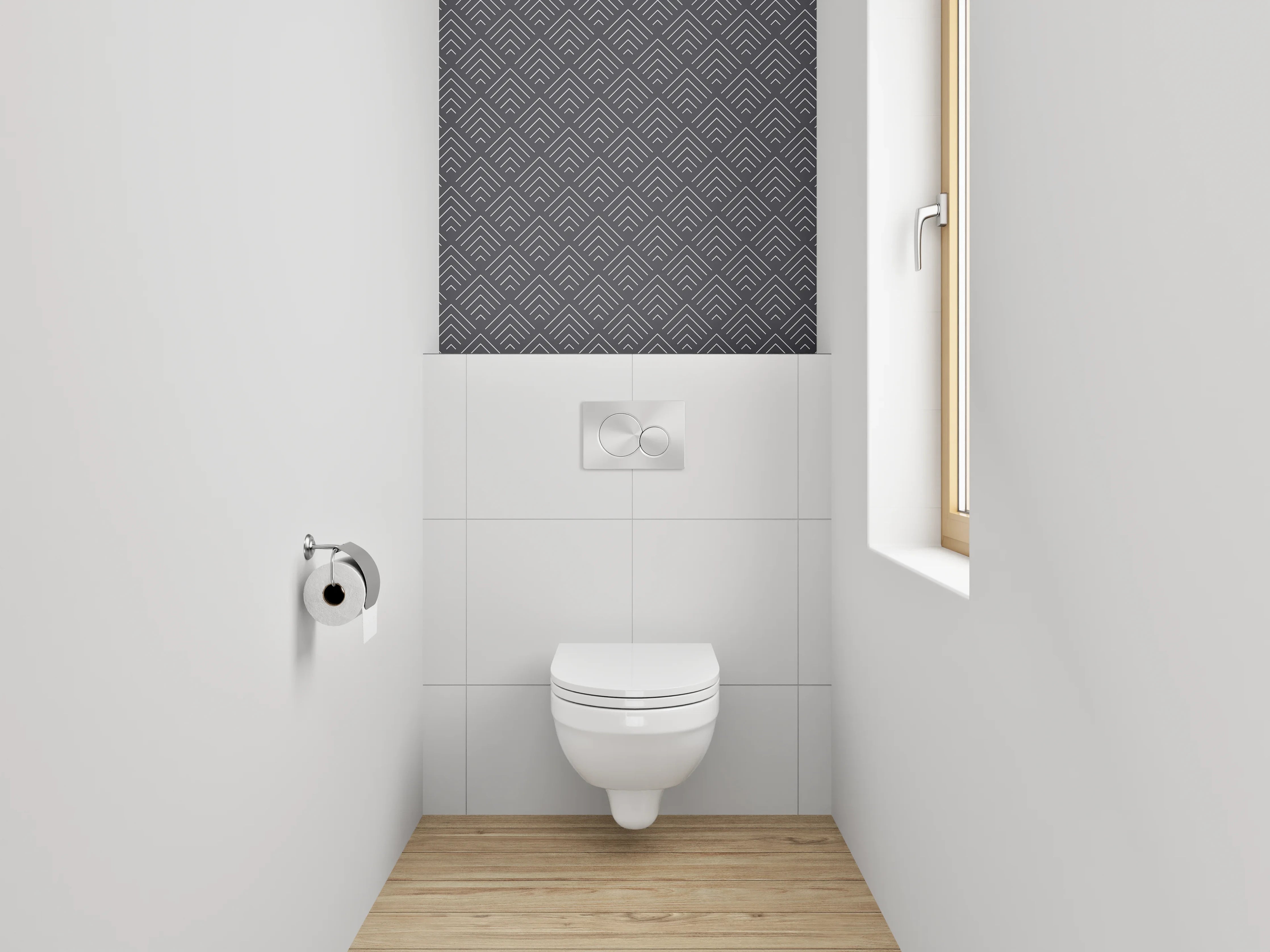 WC-Rückwand - Grafisches Zickzack Muster Dunkelgrau Weiß