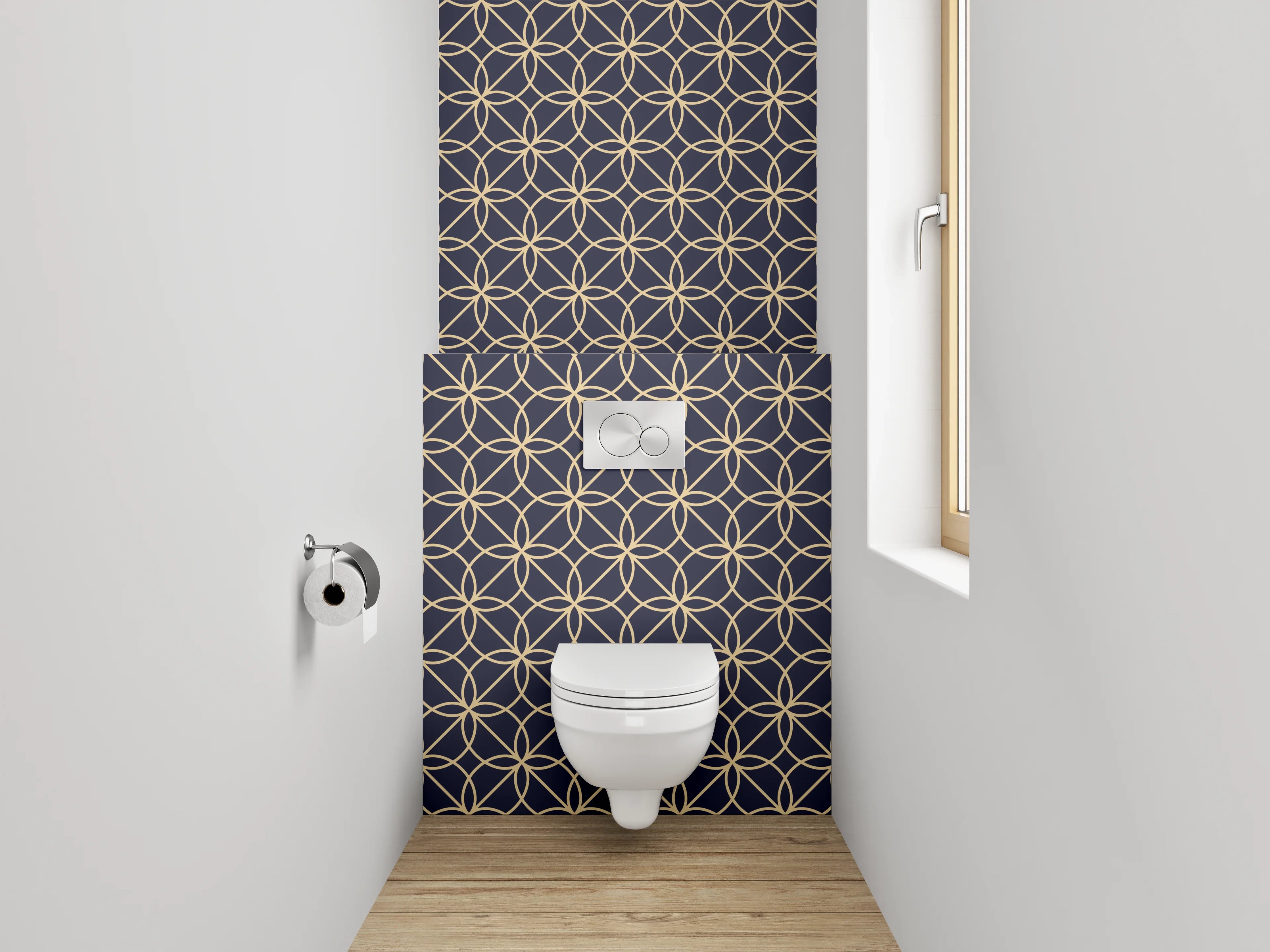 WC-Rückwand - Graphitgrau-Weiß auf Nachtblau: Retroglanz