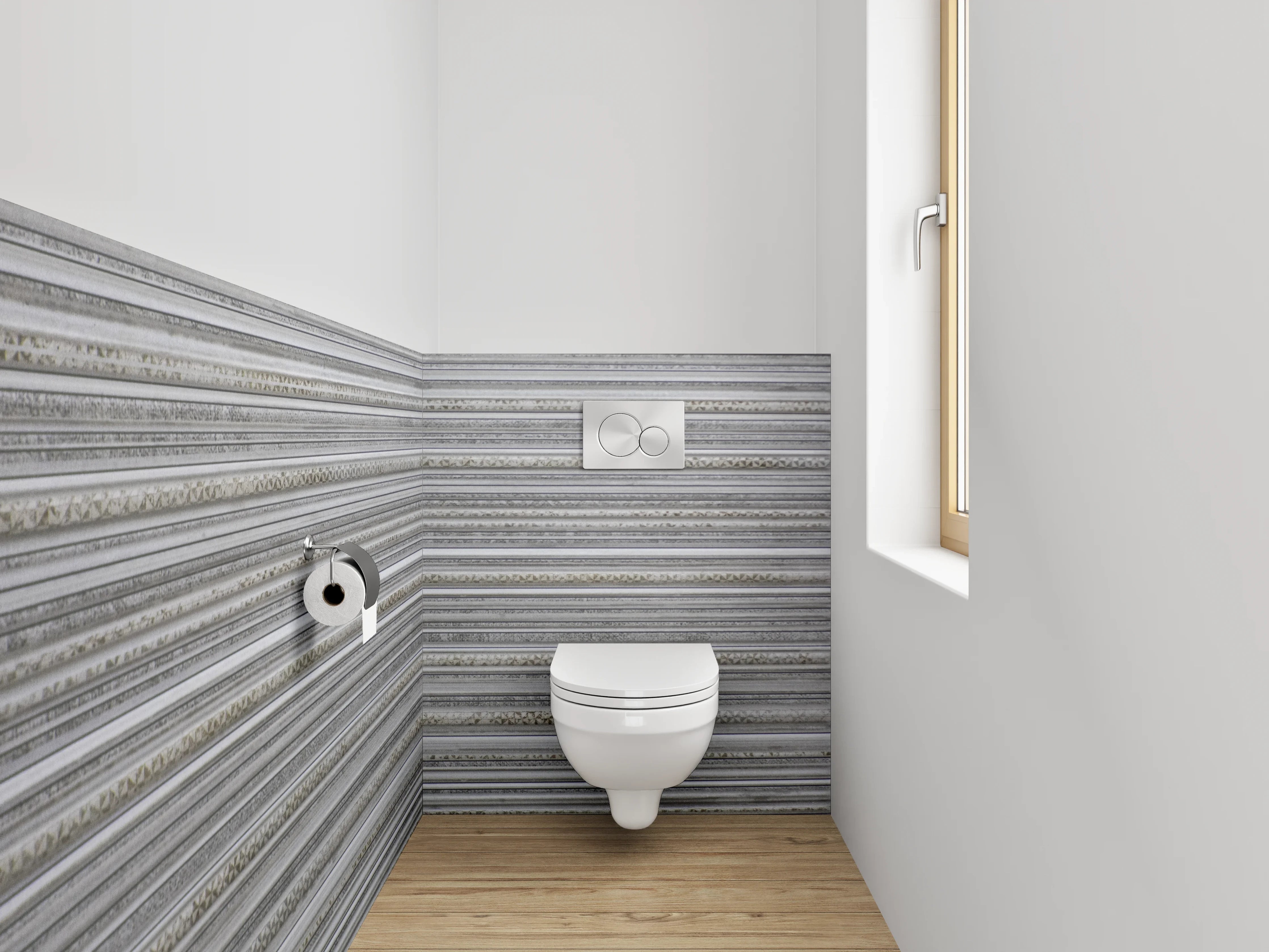 WC-Rückwand - Grau-beige gestreifte Marmoroptik