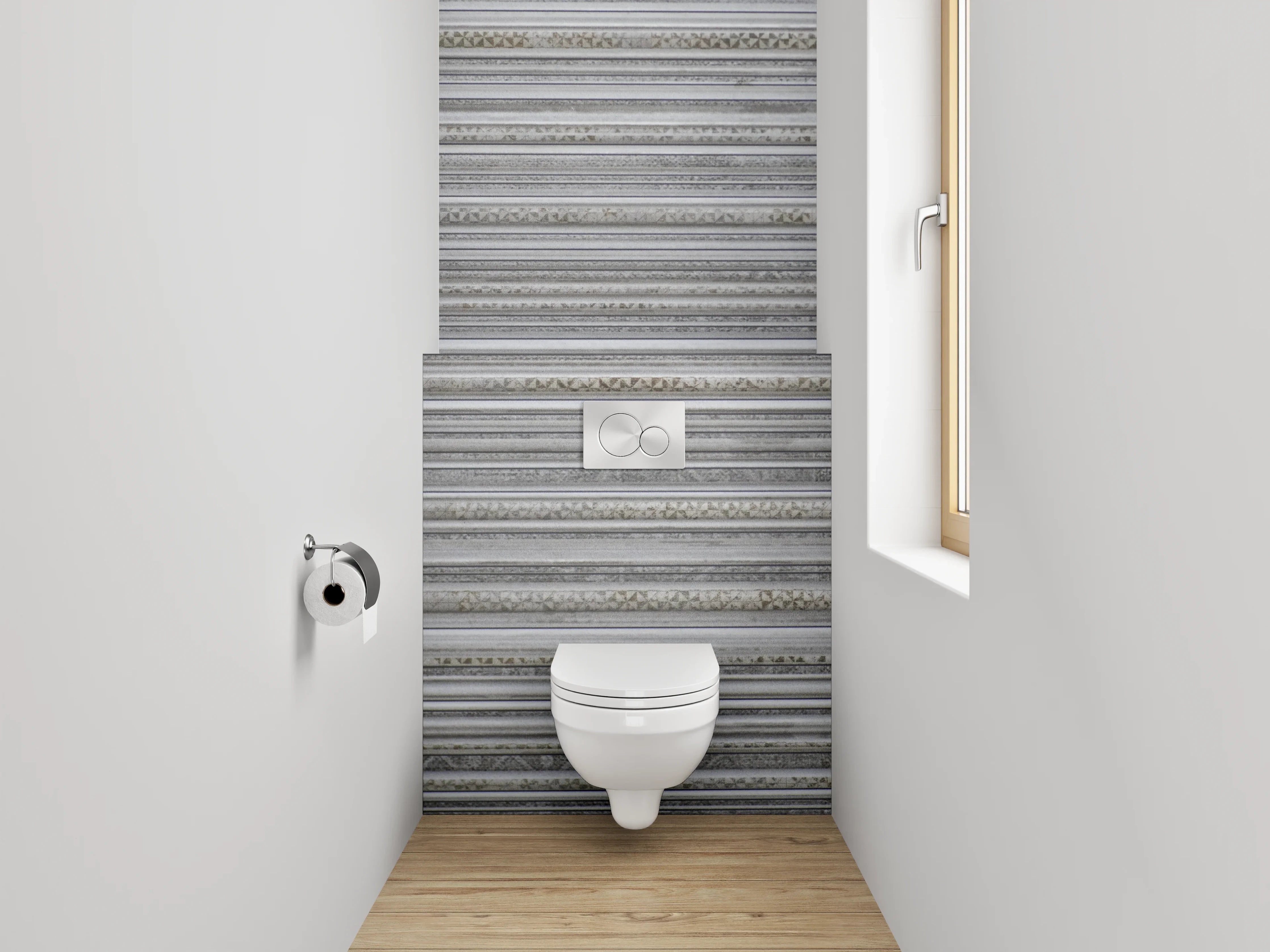 WC-Rückwand - Grau-beige gestreifte Marmoroptik