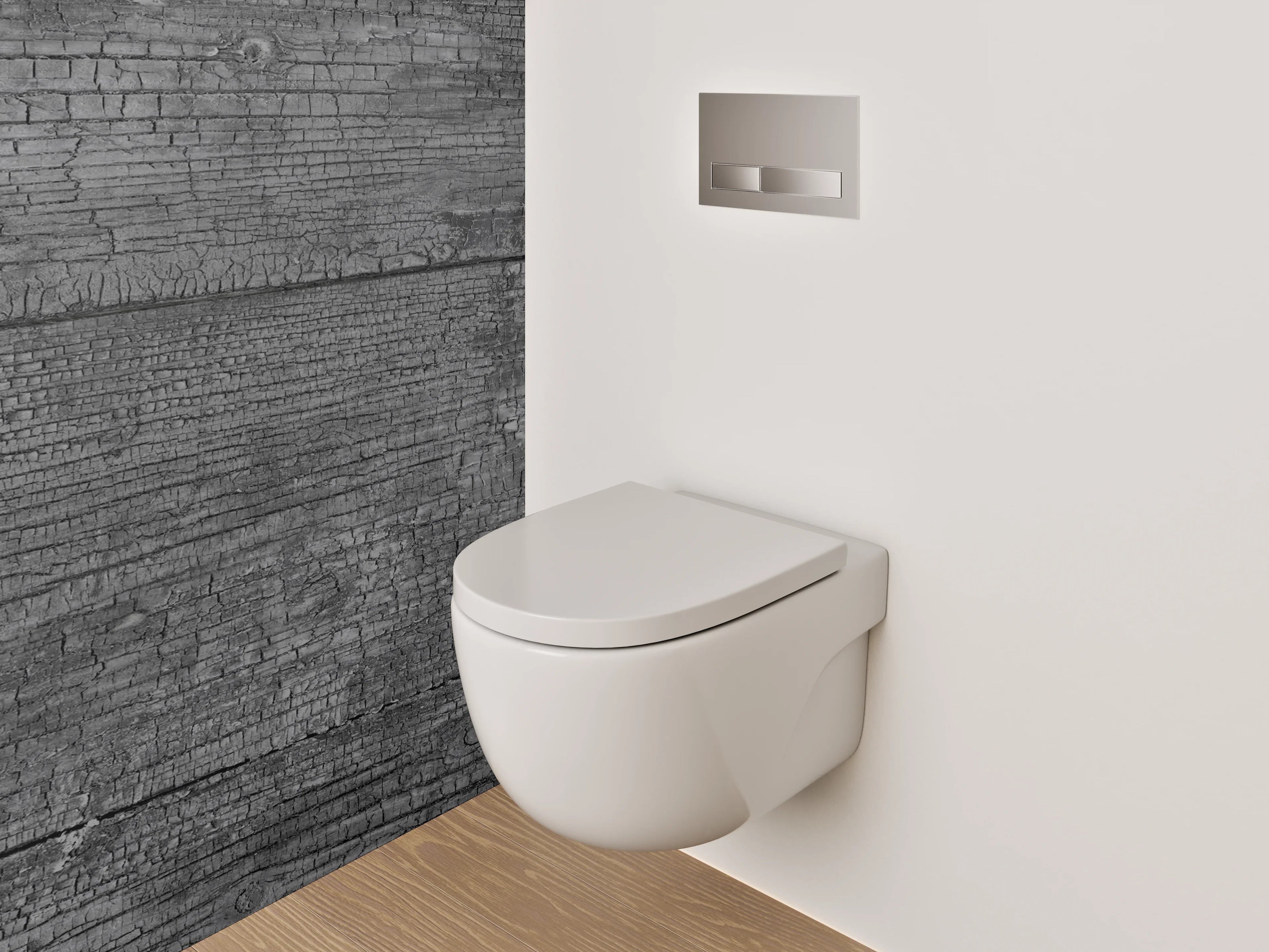 WC-Rückwand - Grau-weiße Holzvertäfelung