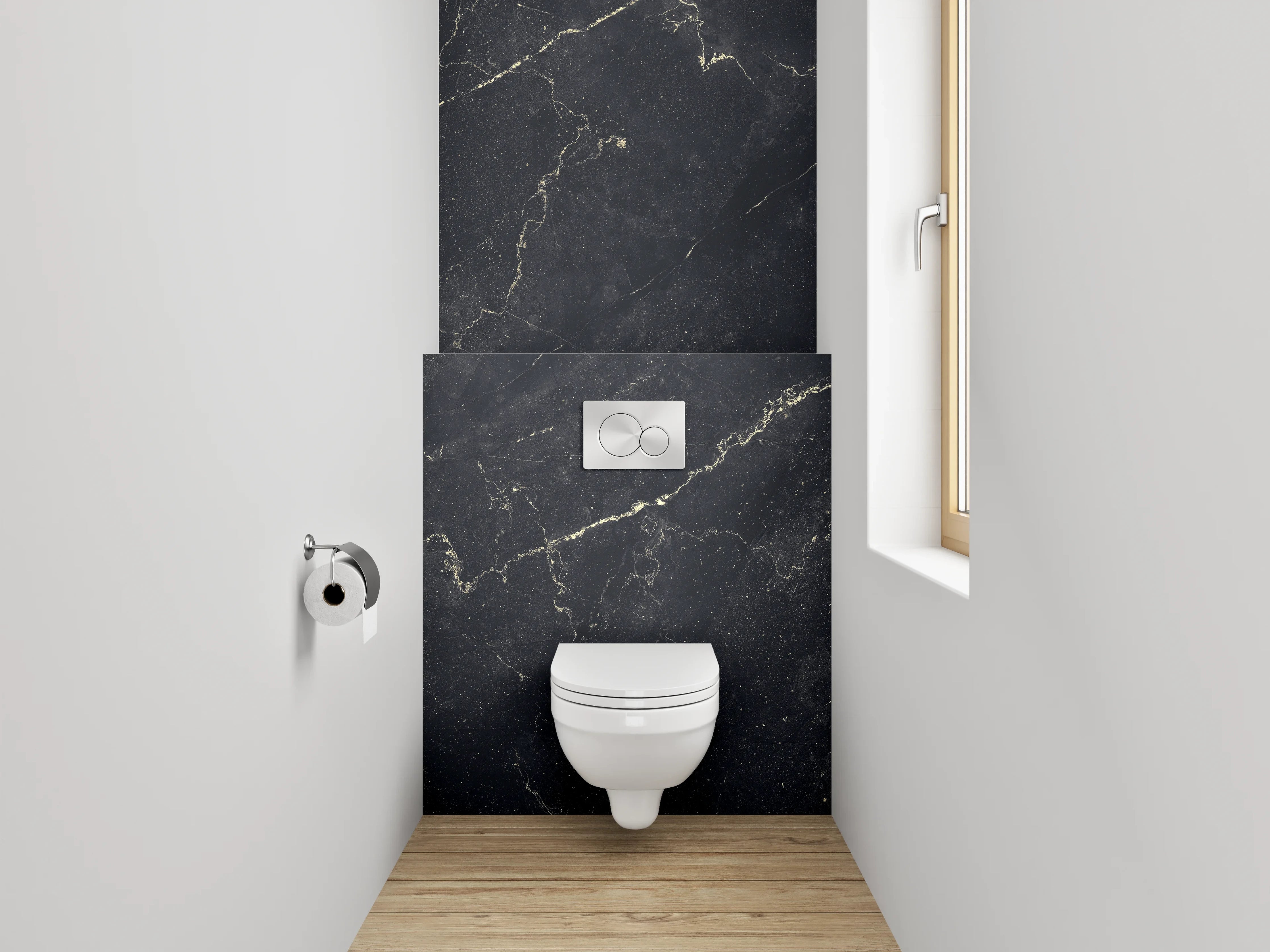 WC-Rückwand - Grau-weißer Marmor mit Goldlinien