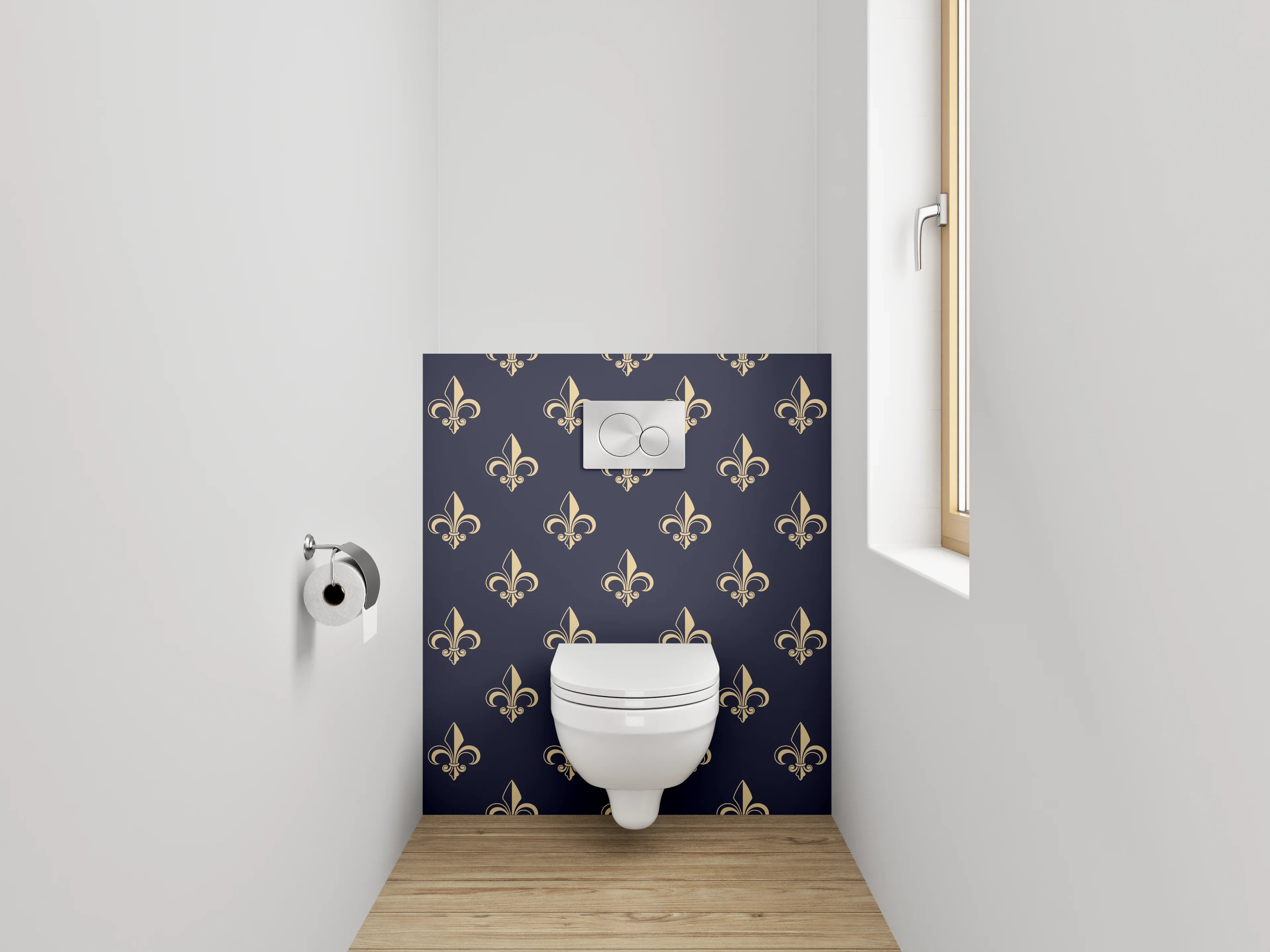 WC-Rückwand - Graublau Goldene Lilienornamente
